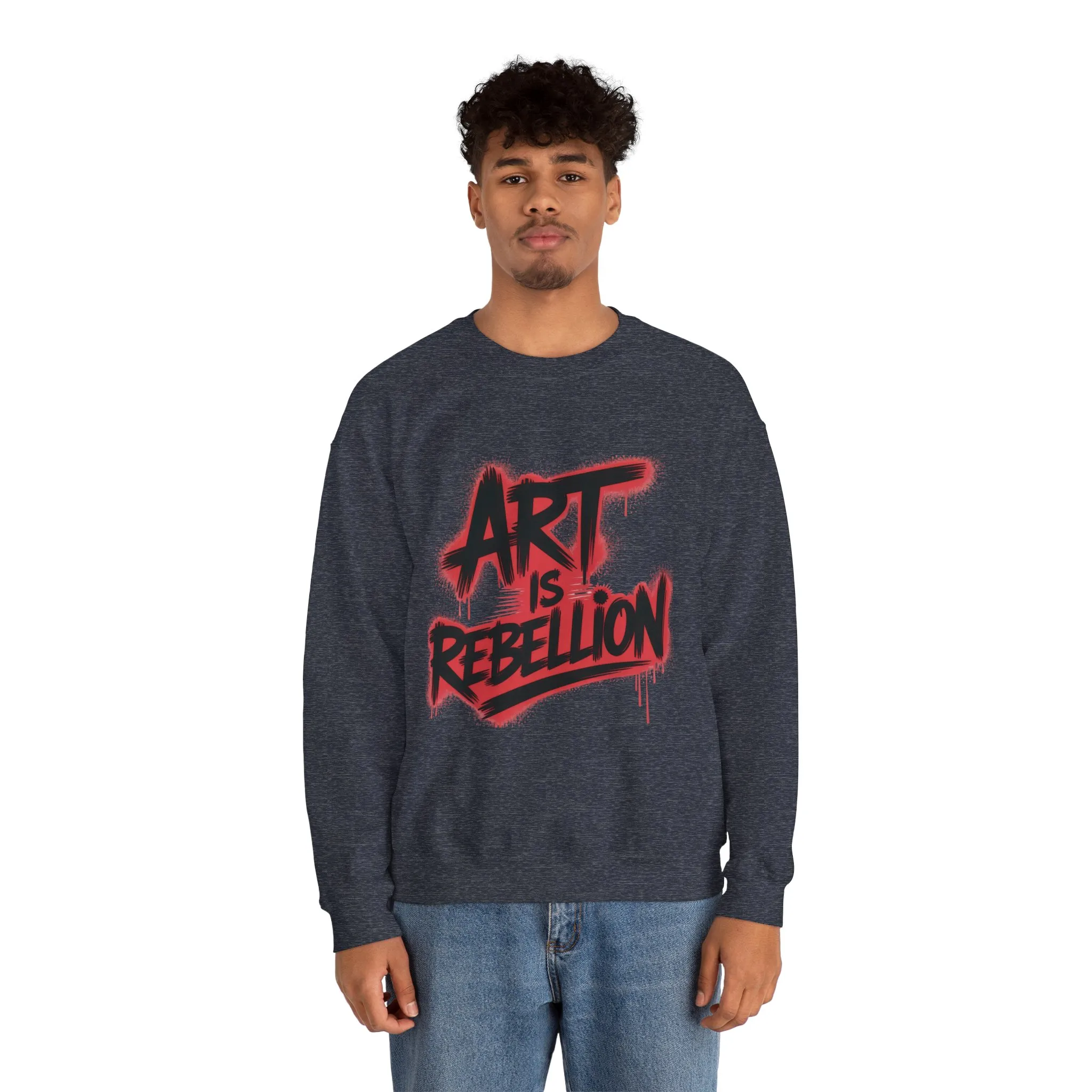Men's Heavy Blend™ Crewneck Sweatshirt, Art Is Rebellion Men's Crewneck Sweatshirt, Graffiti Street Art Pullover, Urban Rebellion Streetwear