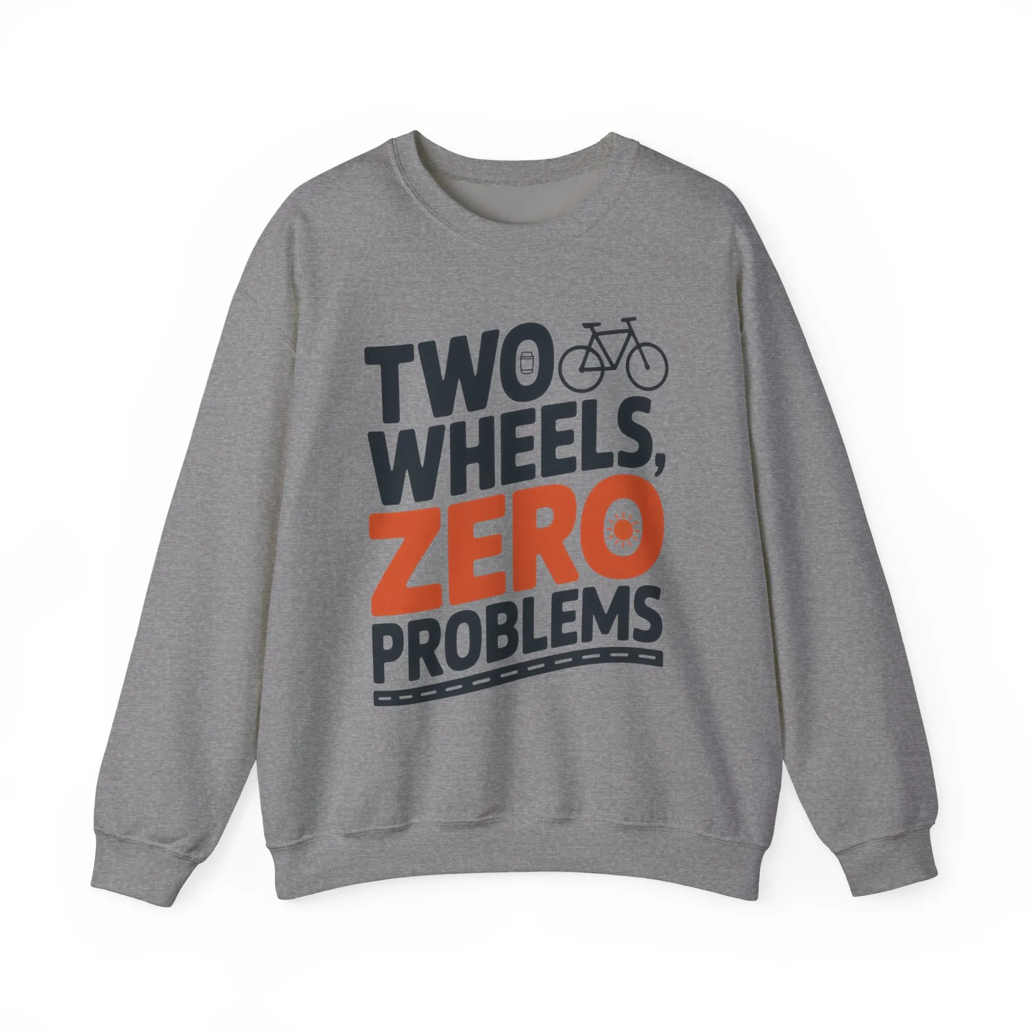 Mens Heavy Blend™ Crewneck Sweatshirt, Two Wheels Zero Problems Mens Casual Biker Sweatshirt, Gift for Cyclists - Image 2