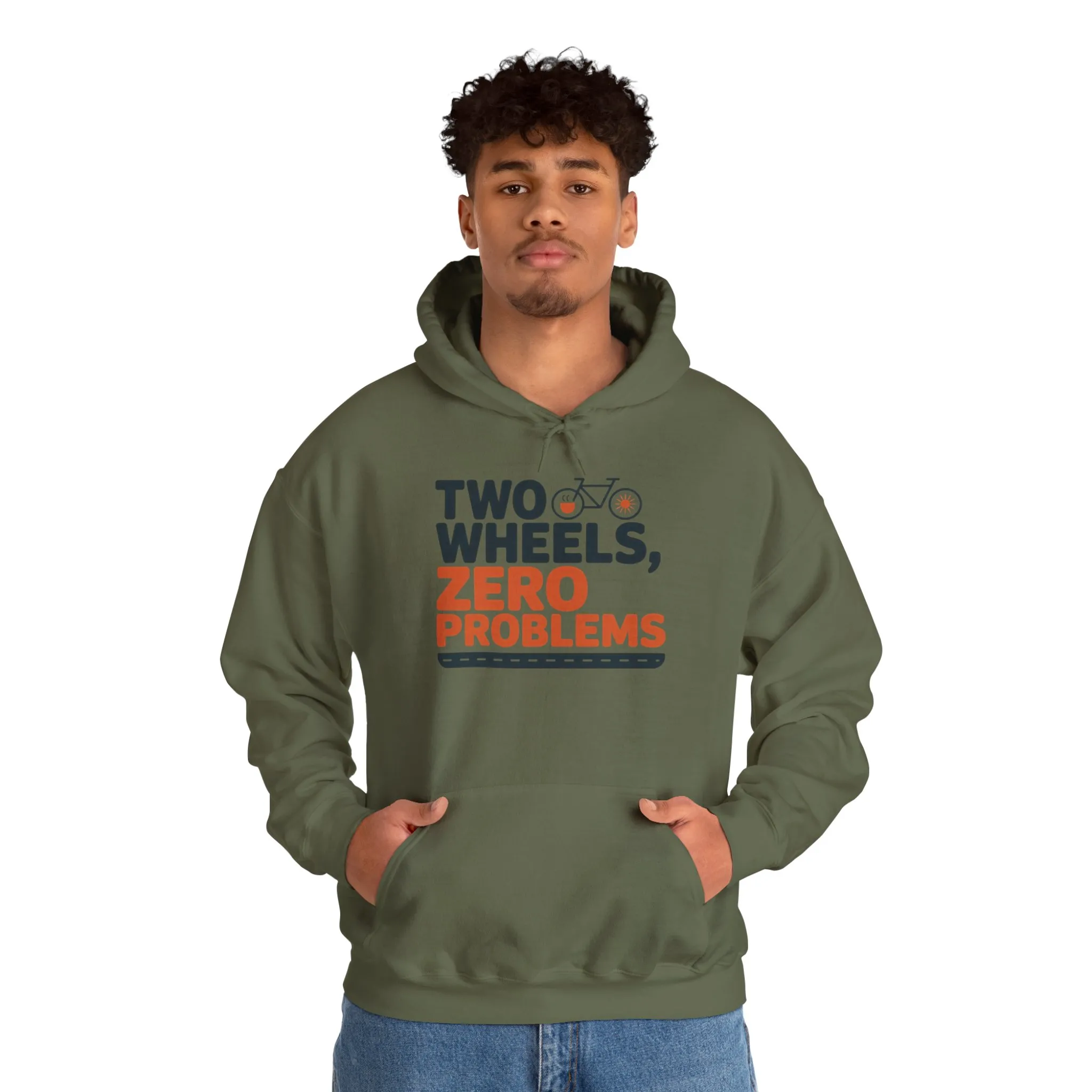 Mens Heavy Blend™ Hooded Sweatshirt, Two Wheels Zero Problems Mens Funny Cycling Hoodie, Cyclist Gift - Image 15