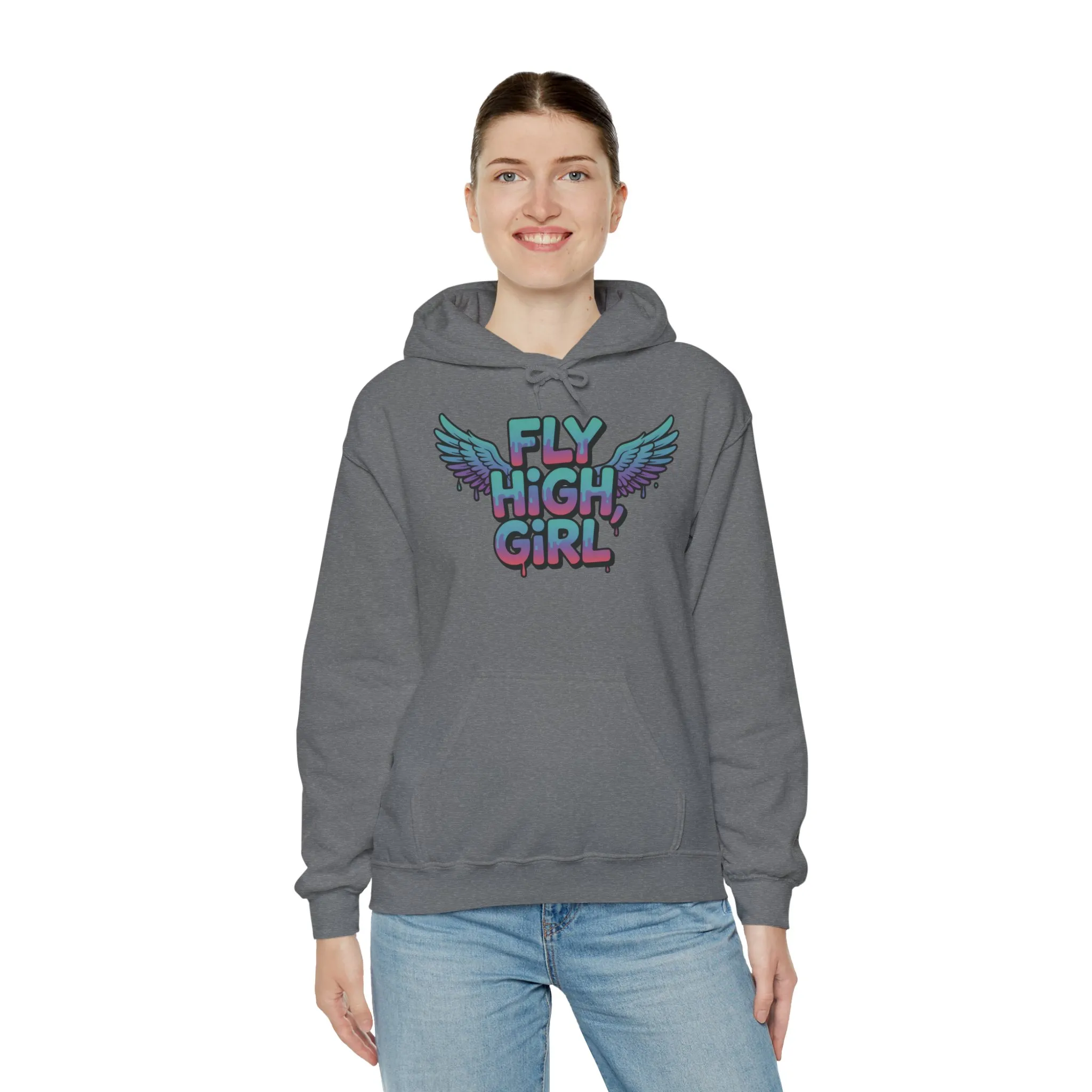 Women's Hoodie Fly High Girl, Angel Wings Graffiti Drip Graphic Pullover, Streetwear Hoodie - Image 12