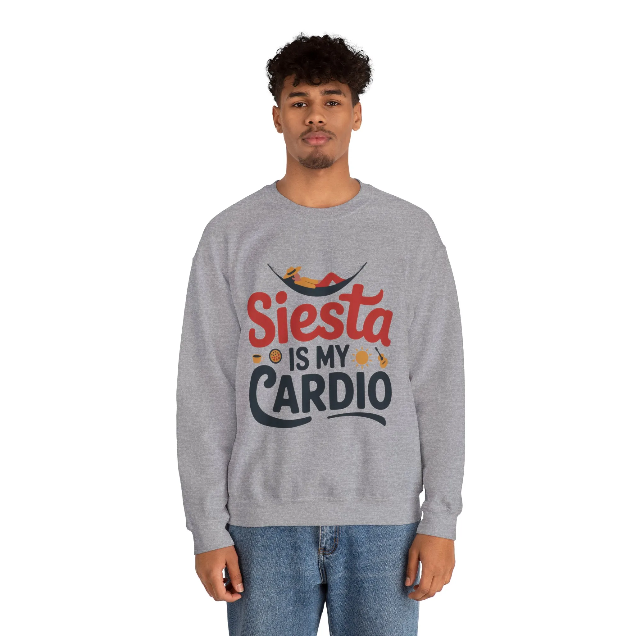 Mens Heavy Blend™ Crewneck Sweatshirt, Siesta Is My Cardio Funny Mens Sweatshirt Spain Gift - Image 8