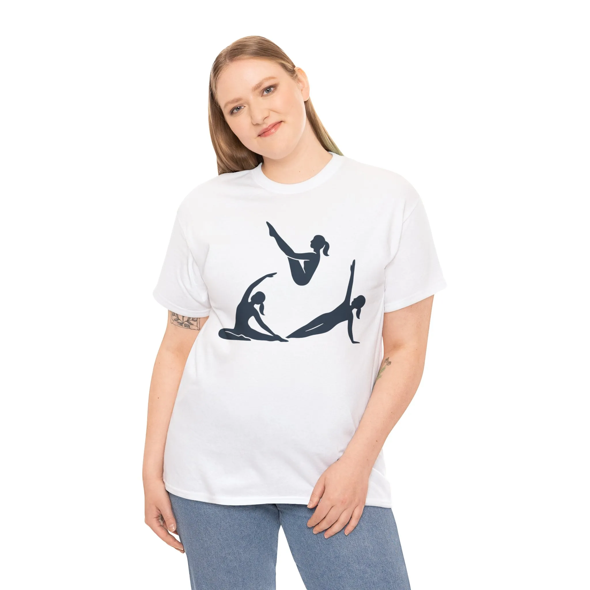 Womens Heavy Cotton Tee, Womens Pilates Graphic T-Shirt, Yoga Fitness Tee, Workout Top with Silhouette Print - Image 6