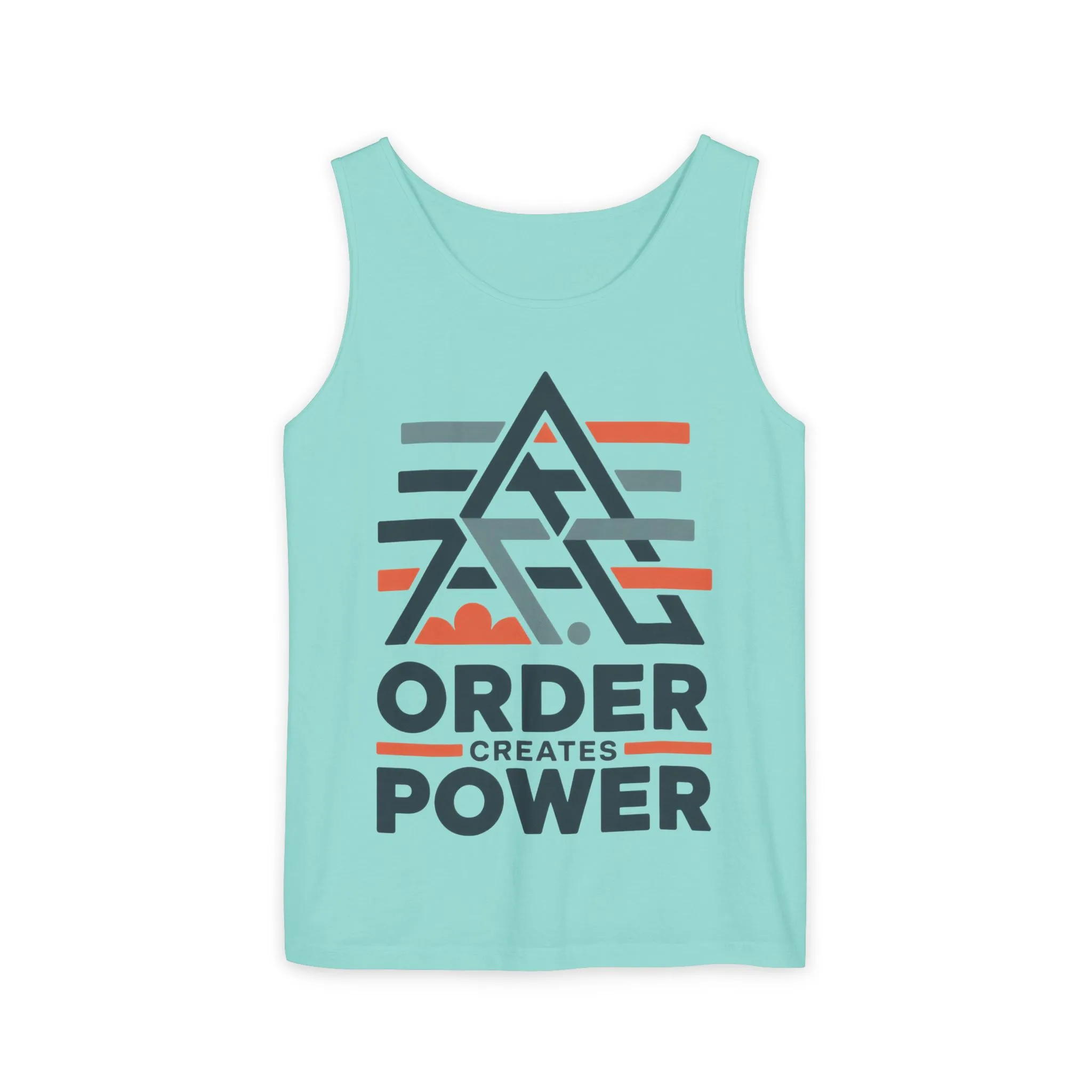 Mens Garment-Dyed Tank Top, Mens Tank Top Order Creates Power, Minimal Geometric Motivational Graphic Summer Shirt - Image 11