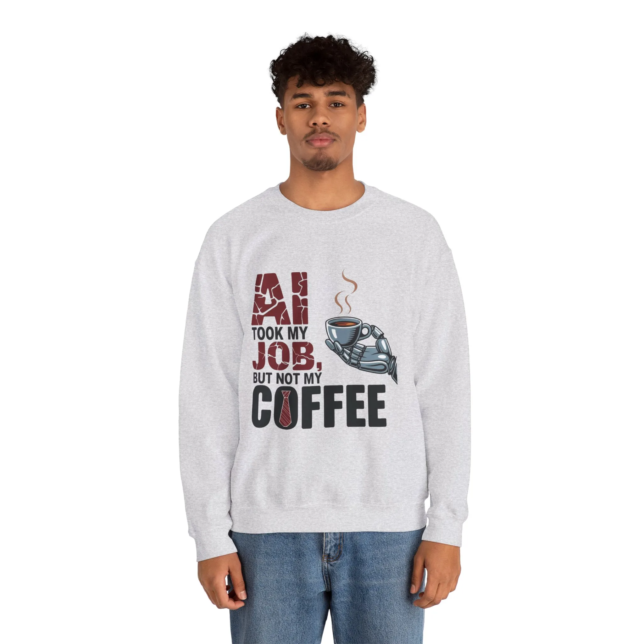 Men's AI Coffee Sweatshirt, Funny Robot Humor Pullover, Geek Sarcastic Job Joke Top, Men's Heavy Blend™ Crewneck Sweatshirt, Office Humor - Image 5