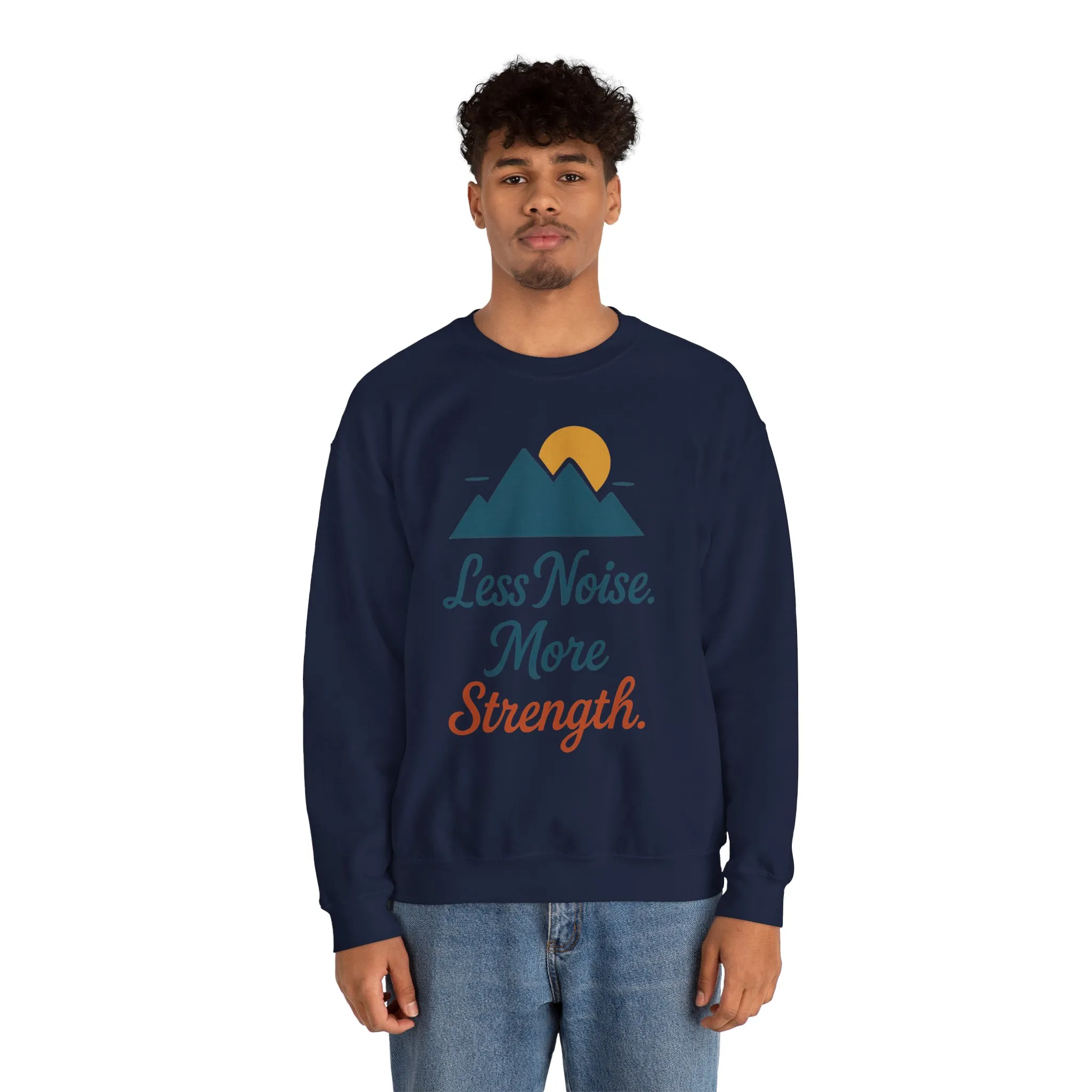 Mens Less Noise More Strength Sweatshirt, Motivational Mountain Pullover Top, Mens Heavy Blend™ Crewneck Sweatshirt - Image 26