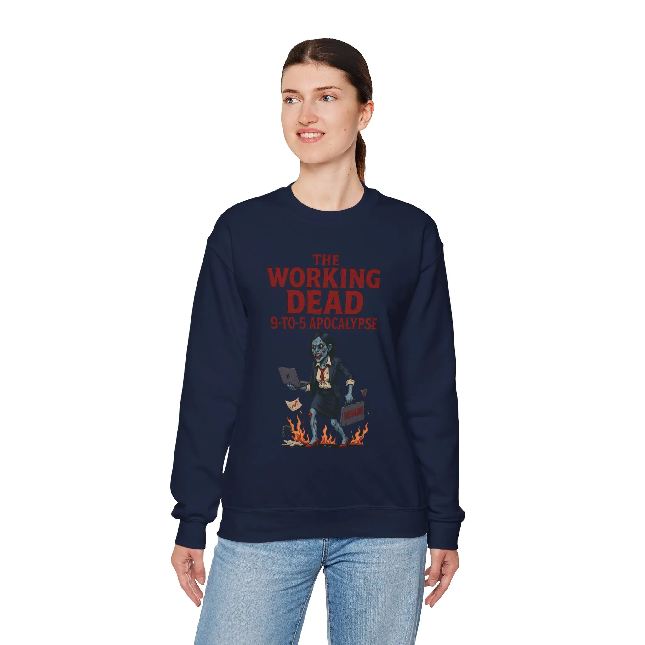 Women's The Working Dead 9-to-5 Apocalypse Sweatshirt, Funny Office Zombie Horror Pullover, Halloween Zombie Work Top - Image 24