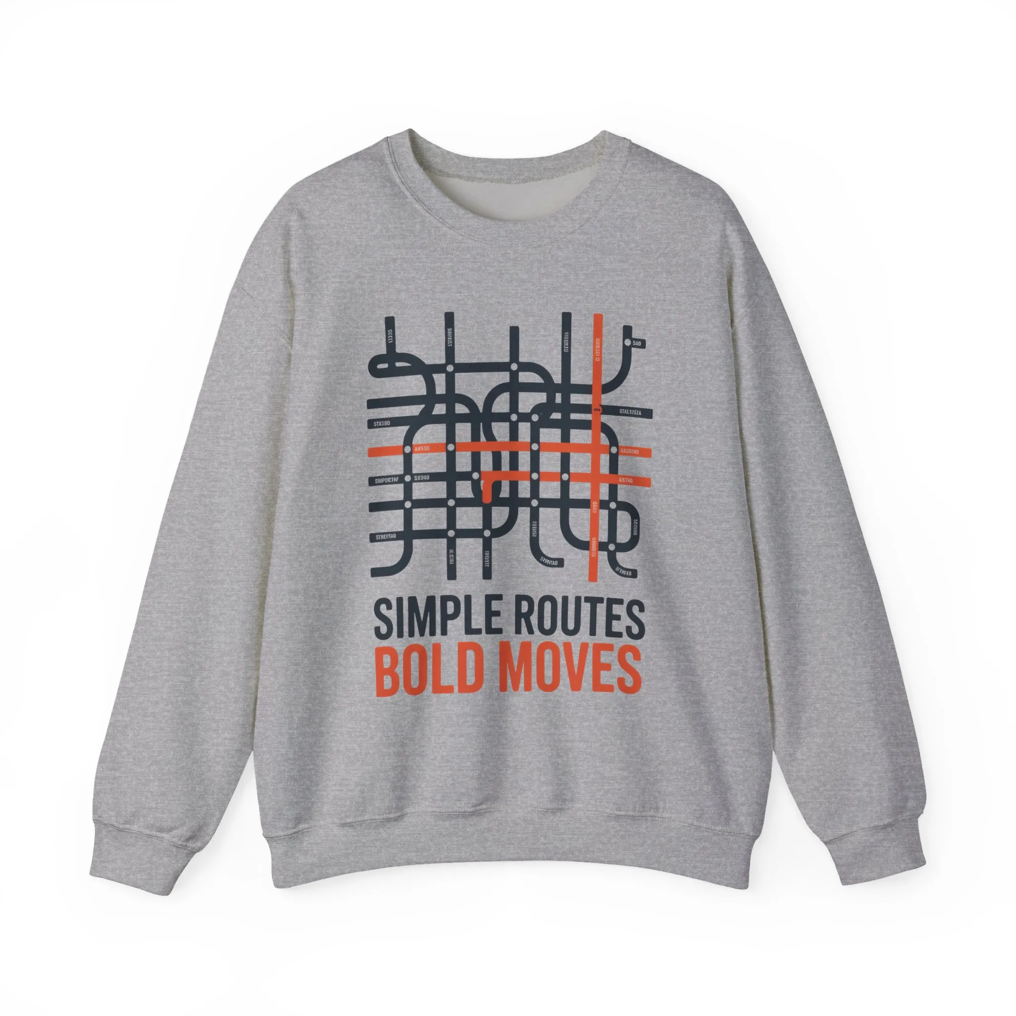 Mens Heavy Blend™ Crewneck Sweatshirt, Simple Routes Bold Moves Sweatshirt, Minimalist Metro Map Graphic Pullover - Image 9