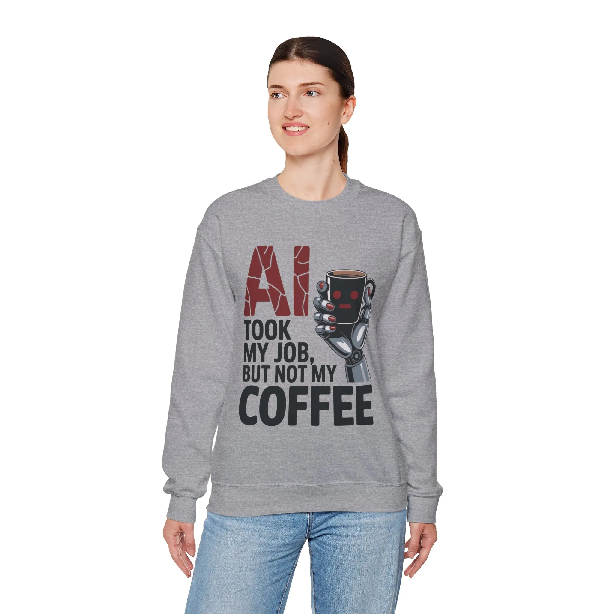 AI Coffee Sweatshirt, Funny Robot Humor Pullover, Geek Sarcastic Job Joke Top, Women's Heavy Blendâ„¢ Crewneck Sweatshirt - Image 6