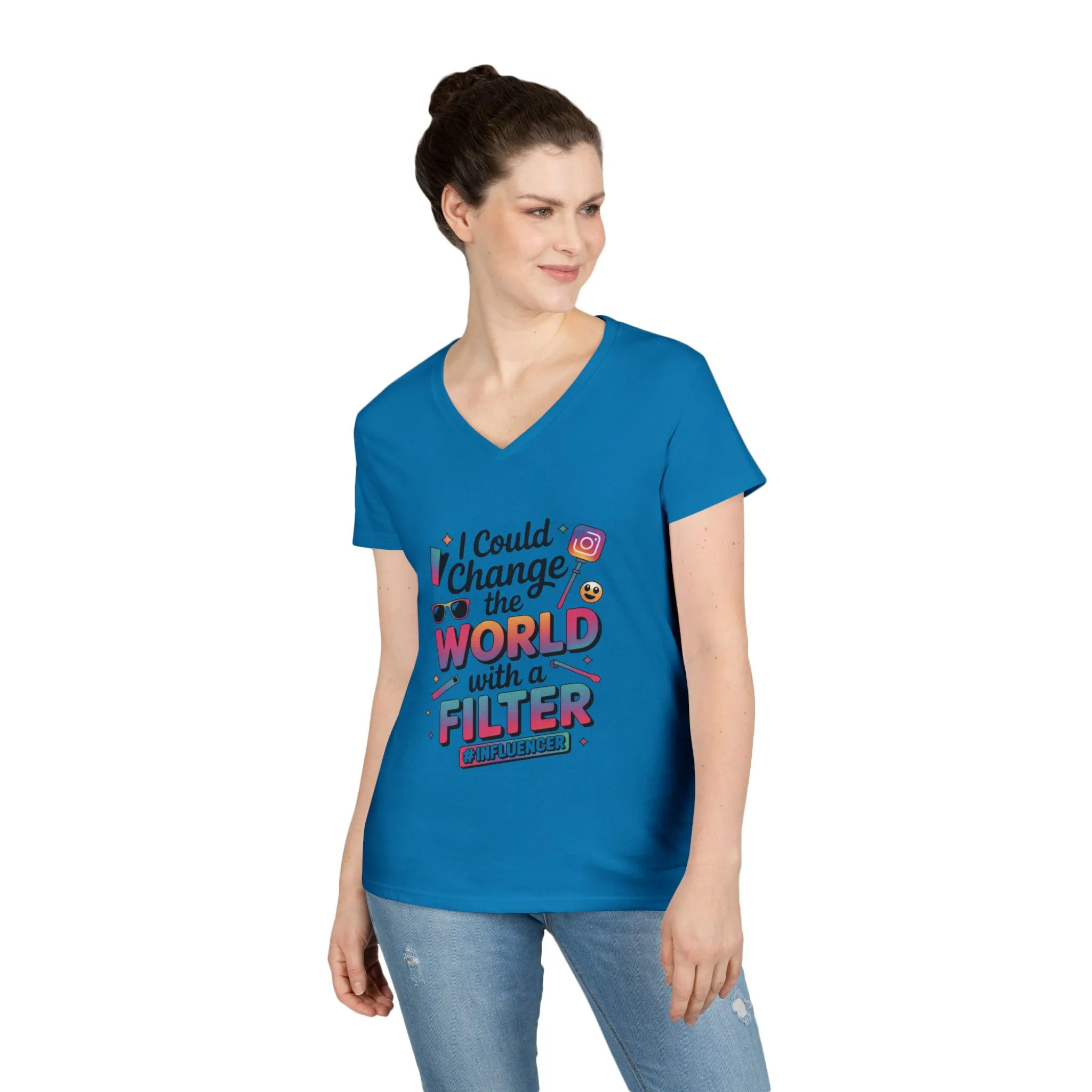 Ladies' V-Neck T-Shirt, Womens Influencer T-Shirt, Funny Social Media Graphic Tee, Cute Trendy Top - Image 15