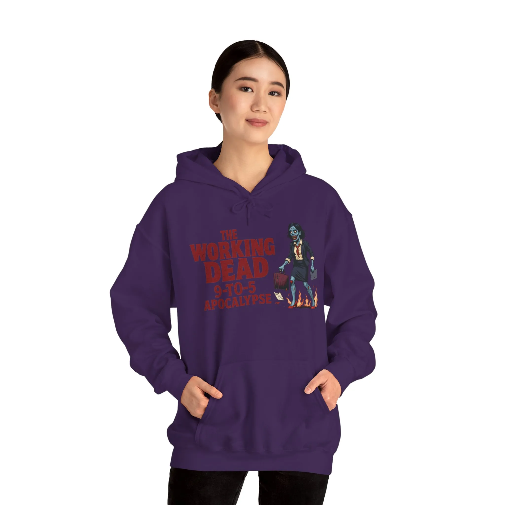 The Working Dead 9-to-5 Apocalypse Hoodie, Women's Horror Office Zombie Sweatshirt, Halloween Zombie Top, Halloween Work Top - Image 39