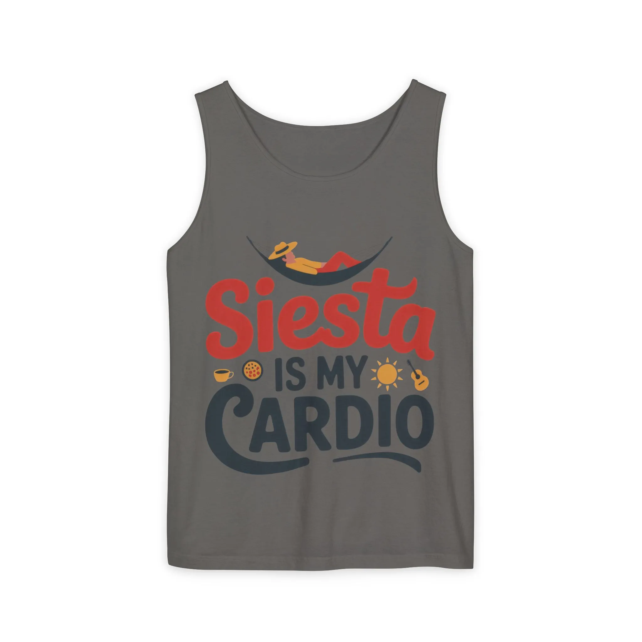 Mens Garment-Dyed Tank Top, Siesta Is My Cardio Funny Mens Tank Top Spain Humor - Image 3