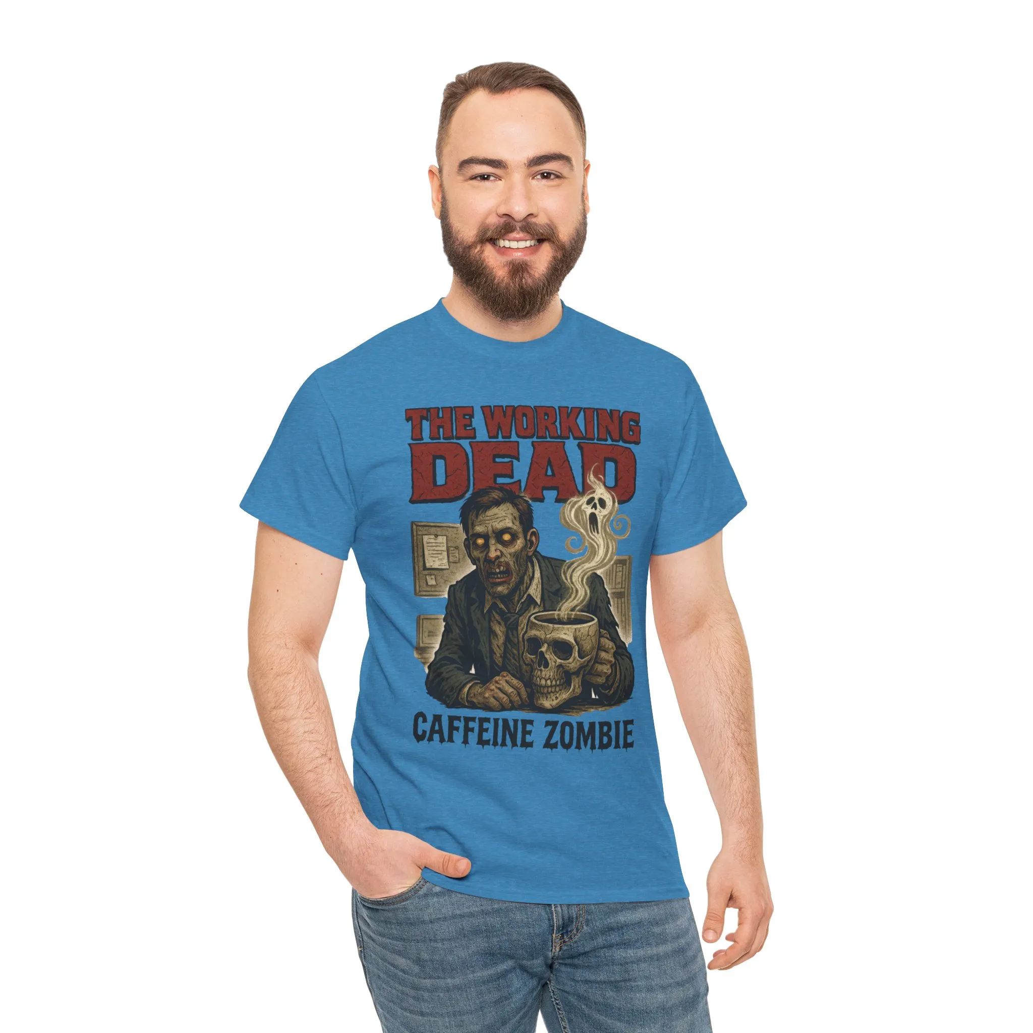 The Working Dead Men's Funny Zombie Work T-Shirt, Office Humor Tee, Halloween Office Tee, Coffee Zombie Shirt - Image 9