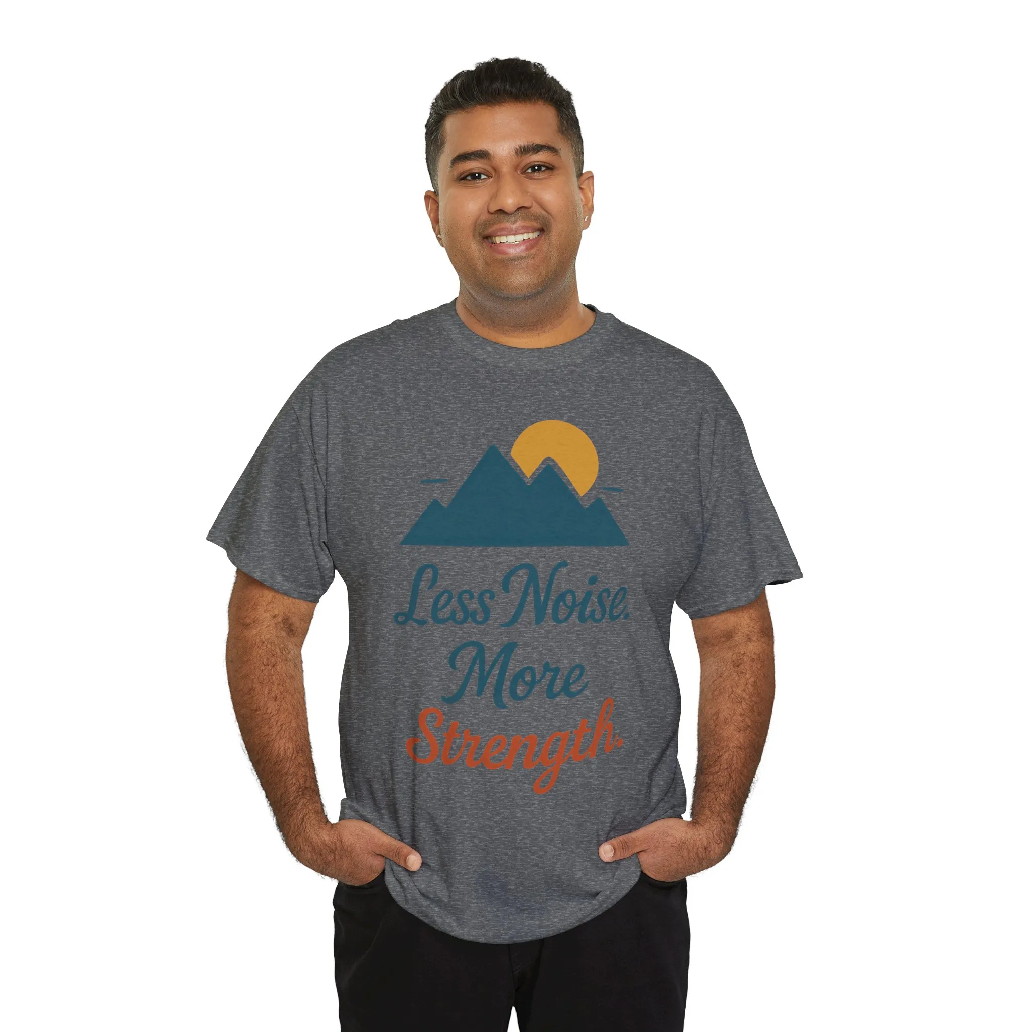 Mens Less Noise More Strength Mountain T-Shirt, Motivational Gym Hiking Tee - Image 21