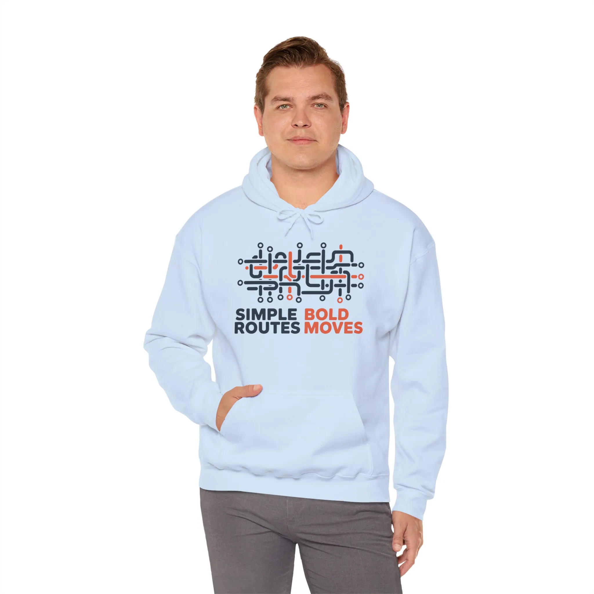 Mens Heavy Blend™ Hooded Sweatshirt, Simple Routes Bold Moves Hoodie, Unisex Metro Map Graphic, Urban Streetwear