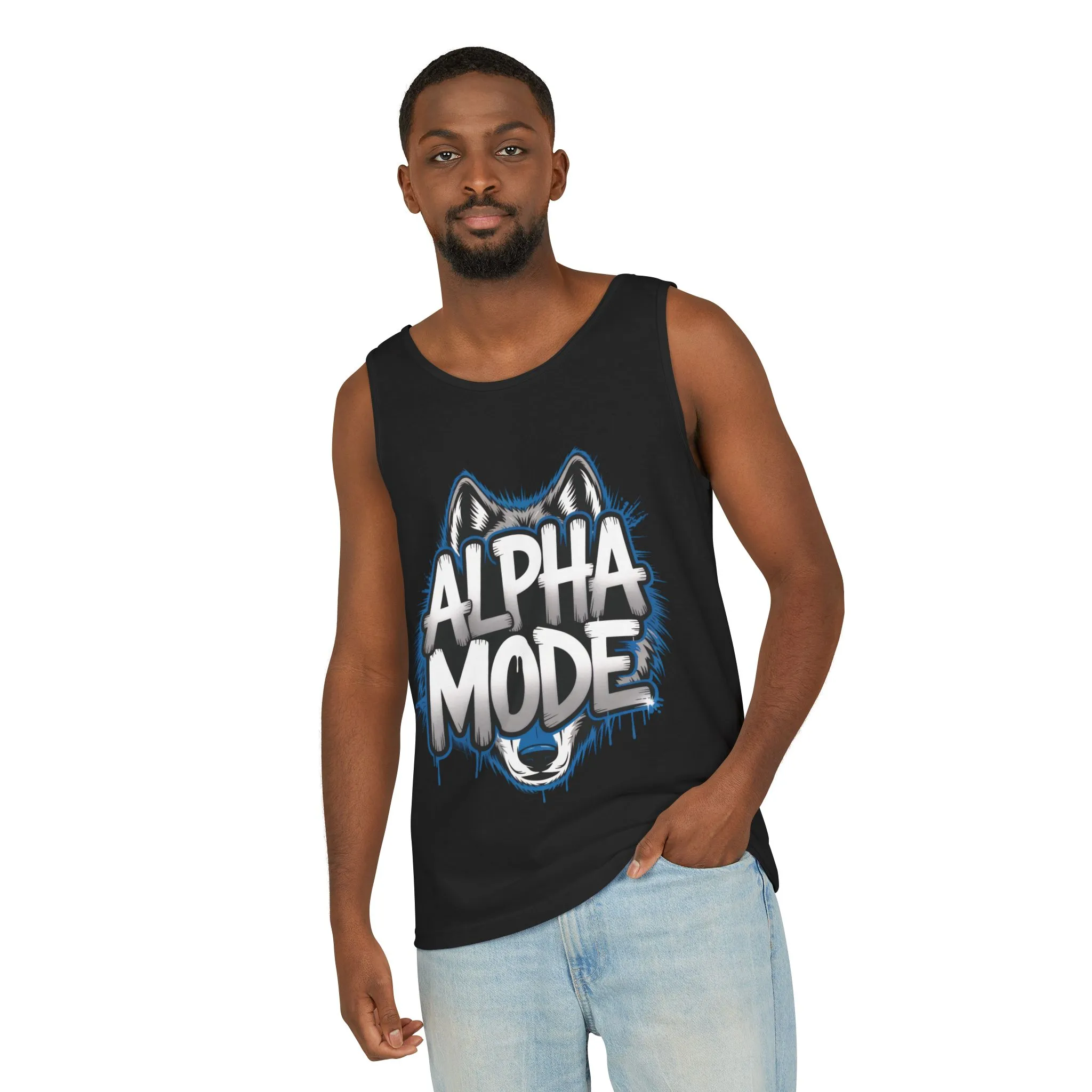 Mens Garment-Dyed Tank Top, Alpha Mode Wolf Graphic Mens Tank Top Gym Wear - Image 38