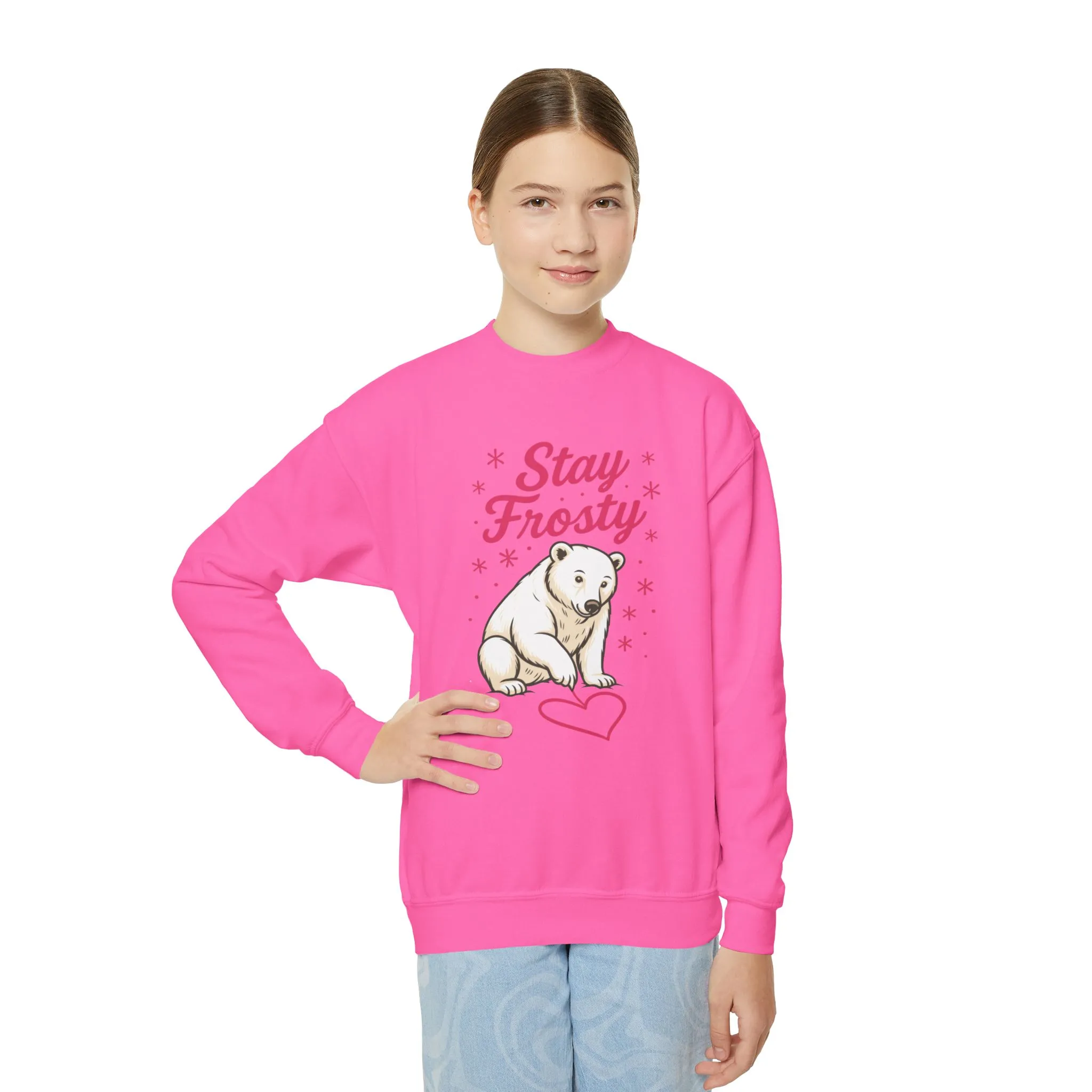 Youth Crewneck Sweatshirt, Kids Stay Frosty Polar Bear Sweatshirt, Cute Winter Animal Pullover for Children - Image 16