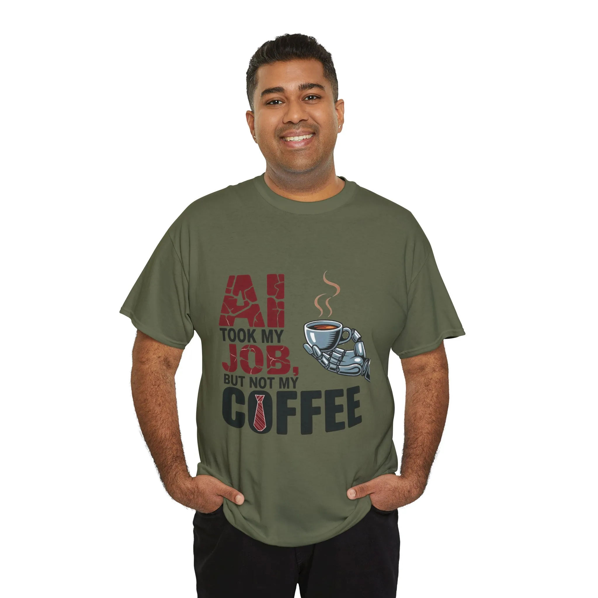 Men's AI Coffee T-Shirt, Funny Robot Humor Graphic Tee, Geek Job Joke Shirt for Him, Men's Heavy Cotton Tee, Sarcastic Work Shirt - Image 15