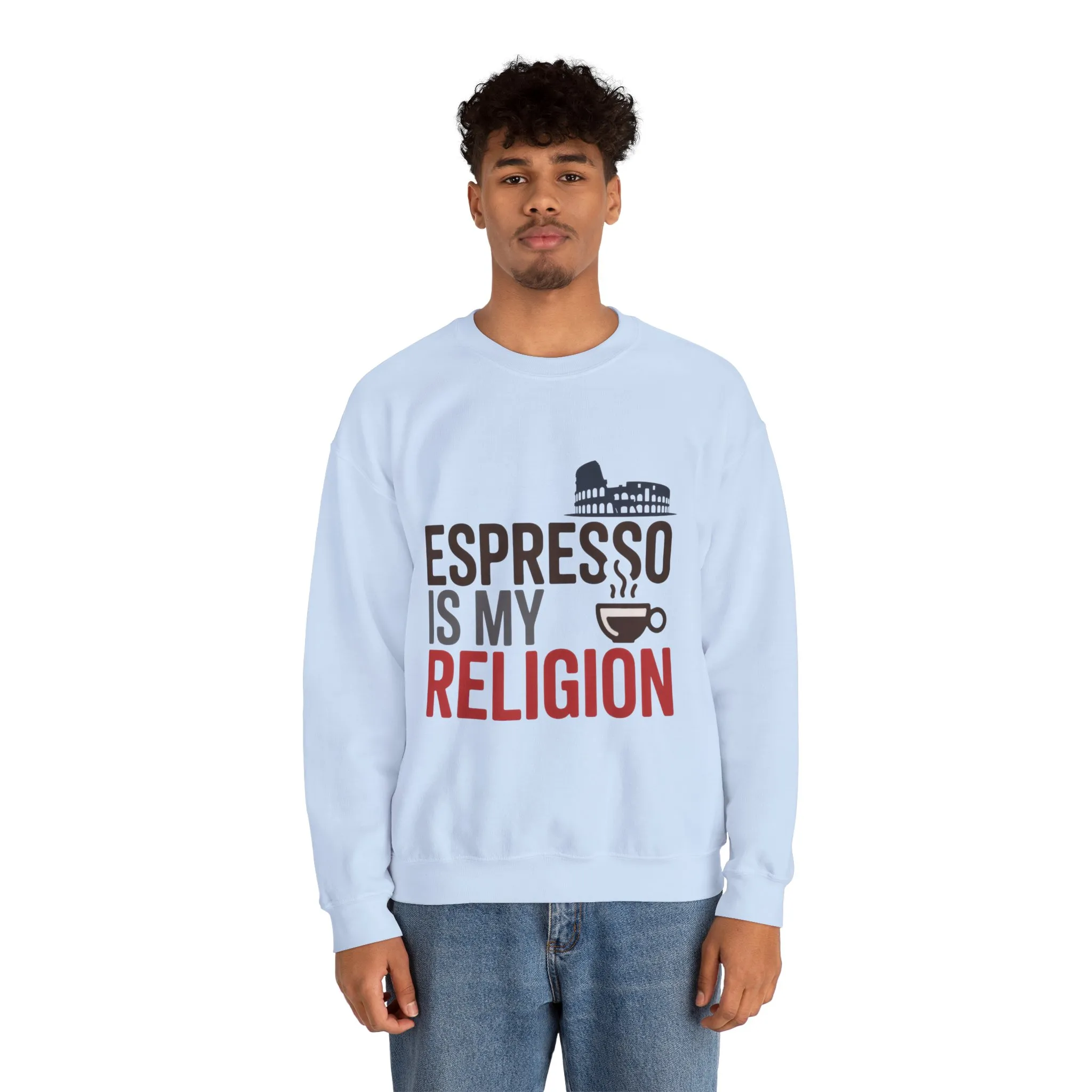 Mens Heavy Blend™ Crewneck Sweatshirt, Espresso Is My Religion Coffee Rome Mens Sweatshirt, Barista Gift, Coffee Lover Gift - Image 14