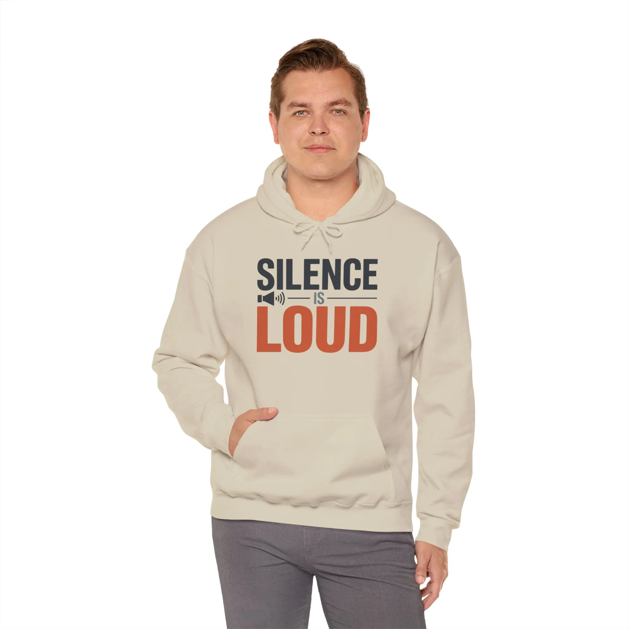 Mens Heavy Blend™ Hooded Sweatshirt, Silence Is Loud Graphic Motivational Mens Hoodie - Image 12