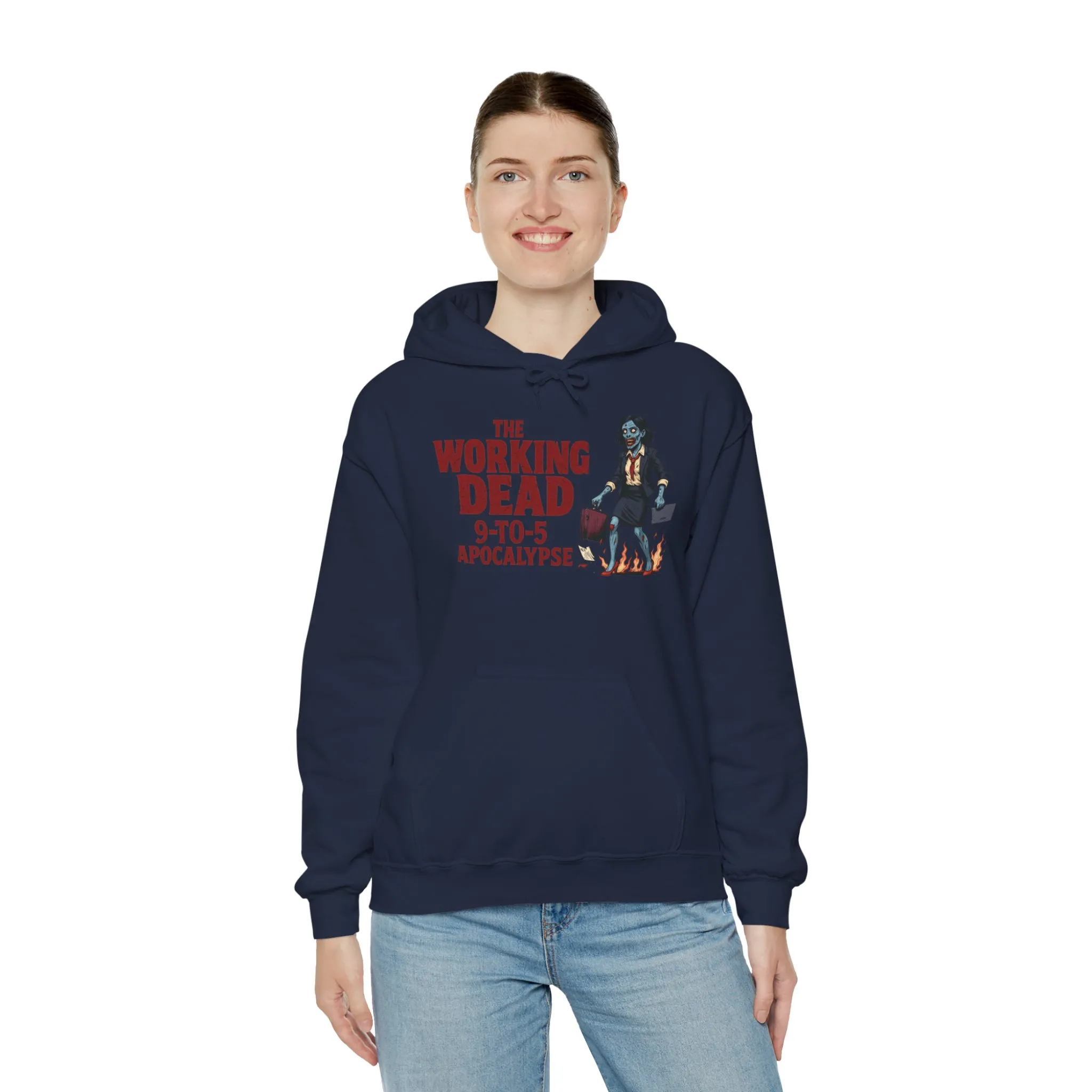 The Working Dead 9-to-5 Apocalypse Hoodie, Women's Horror Office Zombie Sweatshirt, Halloween Zombie Top, Halloween Work Top - Image 32