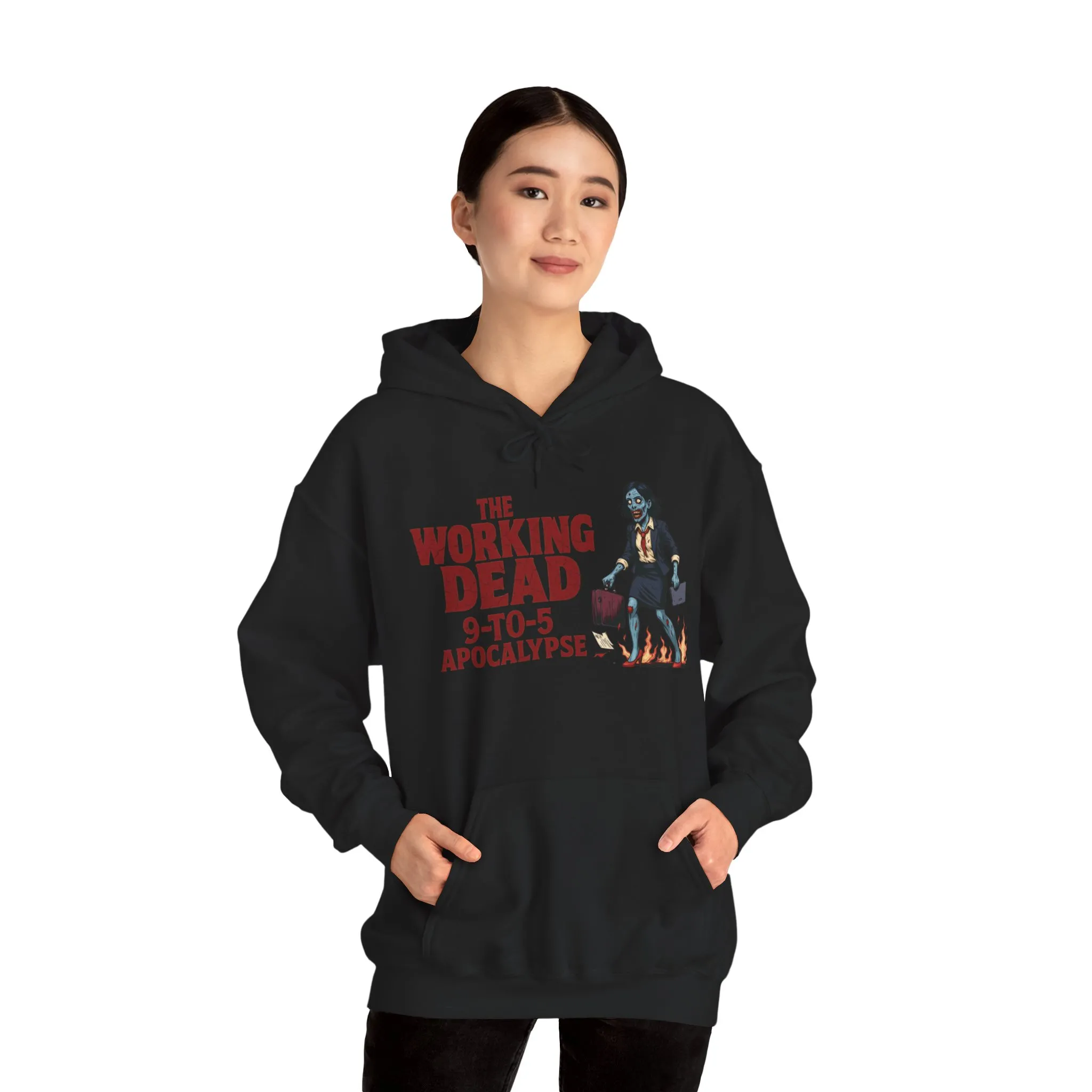 The Working Dead 9-to-5 Apocalypse Hoodie, Women's Horror Office Zombie Sweatshirt, Halloween Zombie Top, Halloween Work Top - Image 7