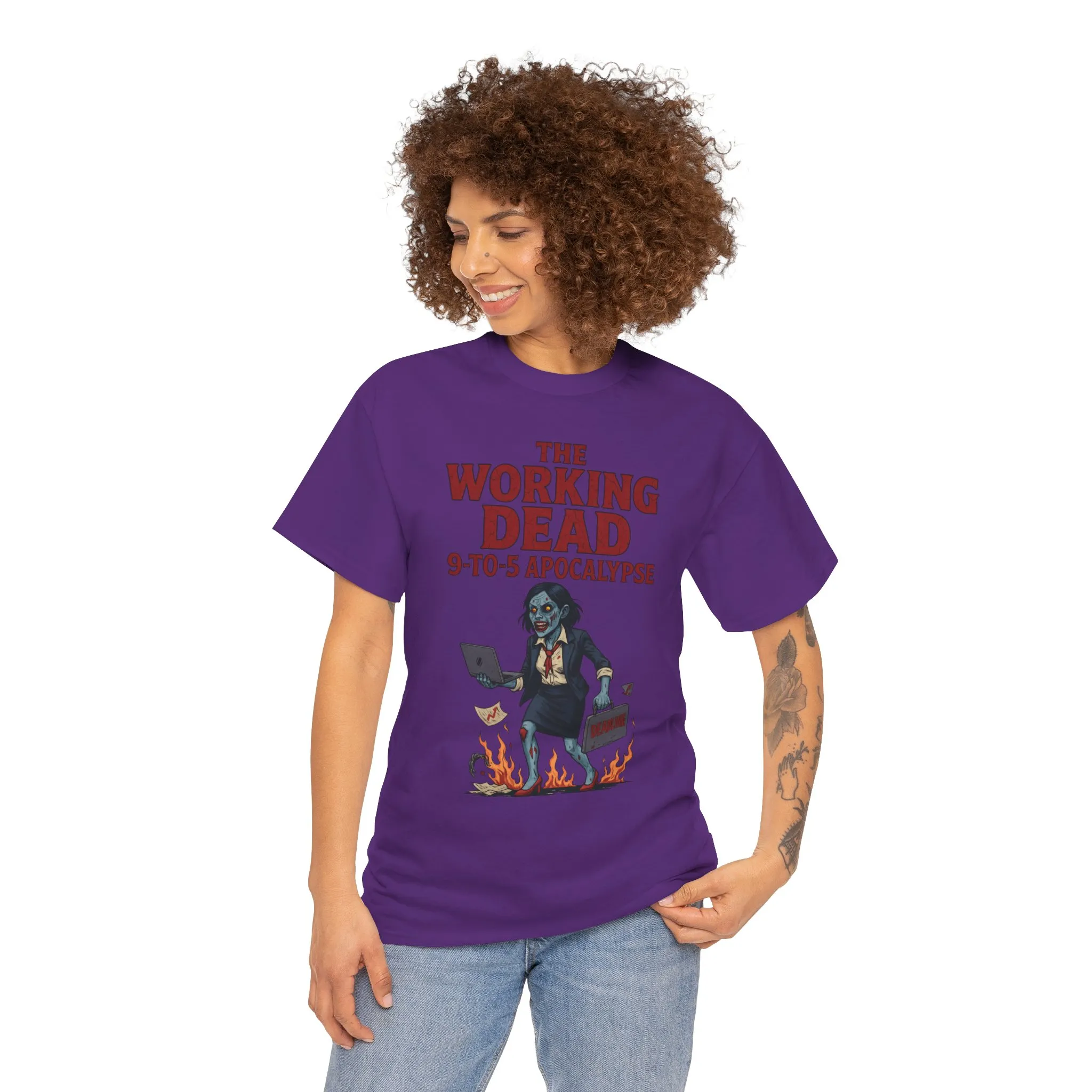 The Working Dead 9-to-5 Apocalypse Women's T-Shirt, Horror Office Zombie Top, Halloween Office Humor - Image 25