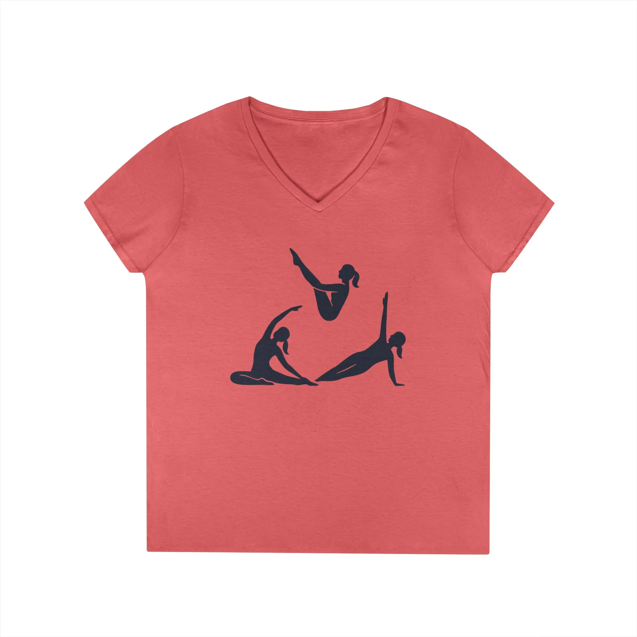 Ladies' V-Neck T-Shirt, Womens Pilates Graphic T-Shirt, Yoga Fitness Tee, Workout Top with Silhouette Print - Image 4