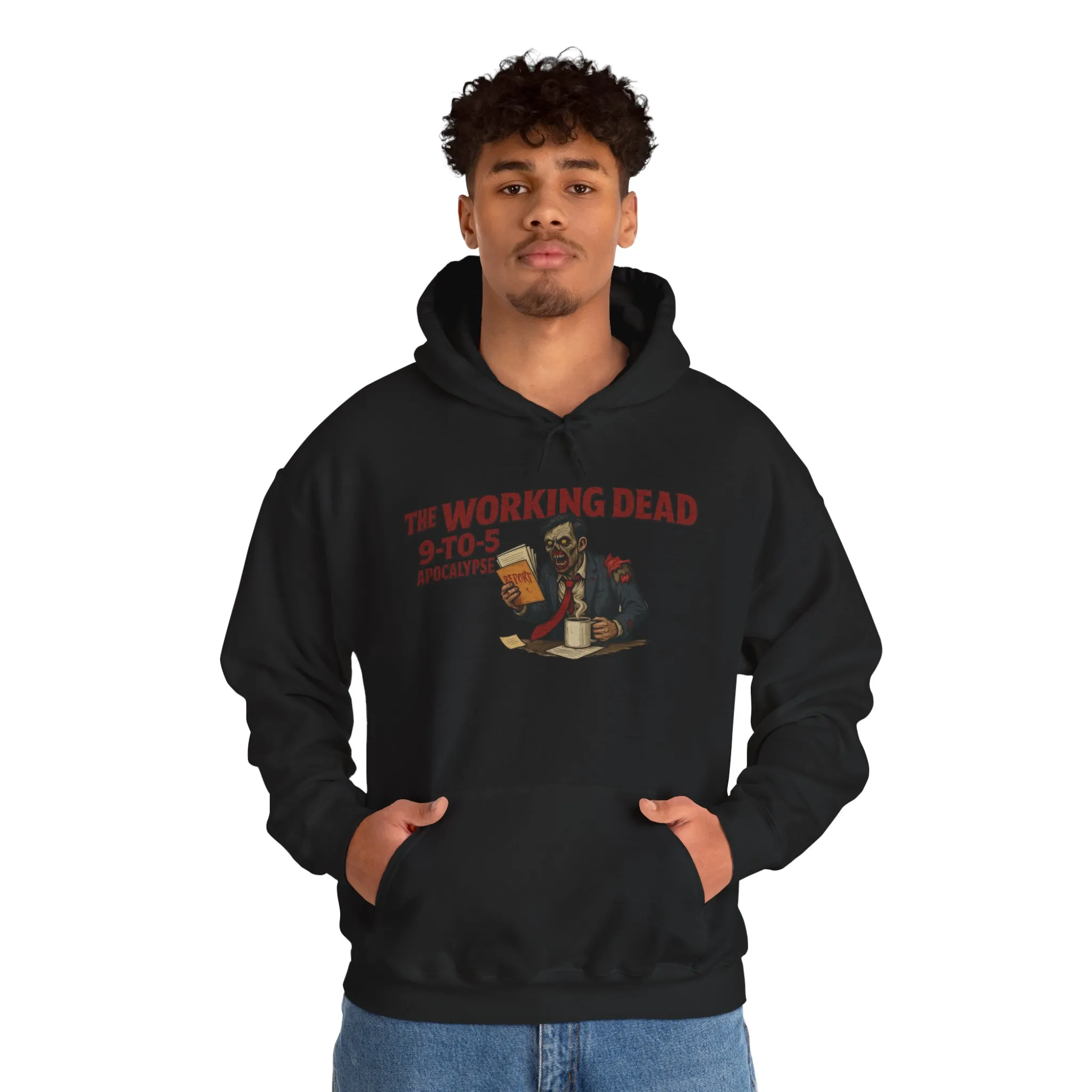 The Working Dead 9-to-5 Apocalypse Hoodie, Men's Horror Office Zombie Sweatshirt, Halloween Zombie Work Top - Image 7