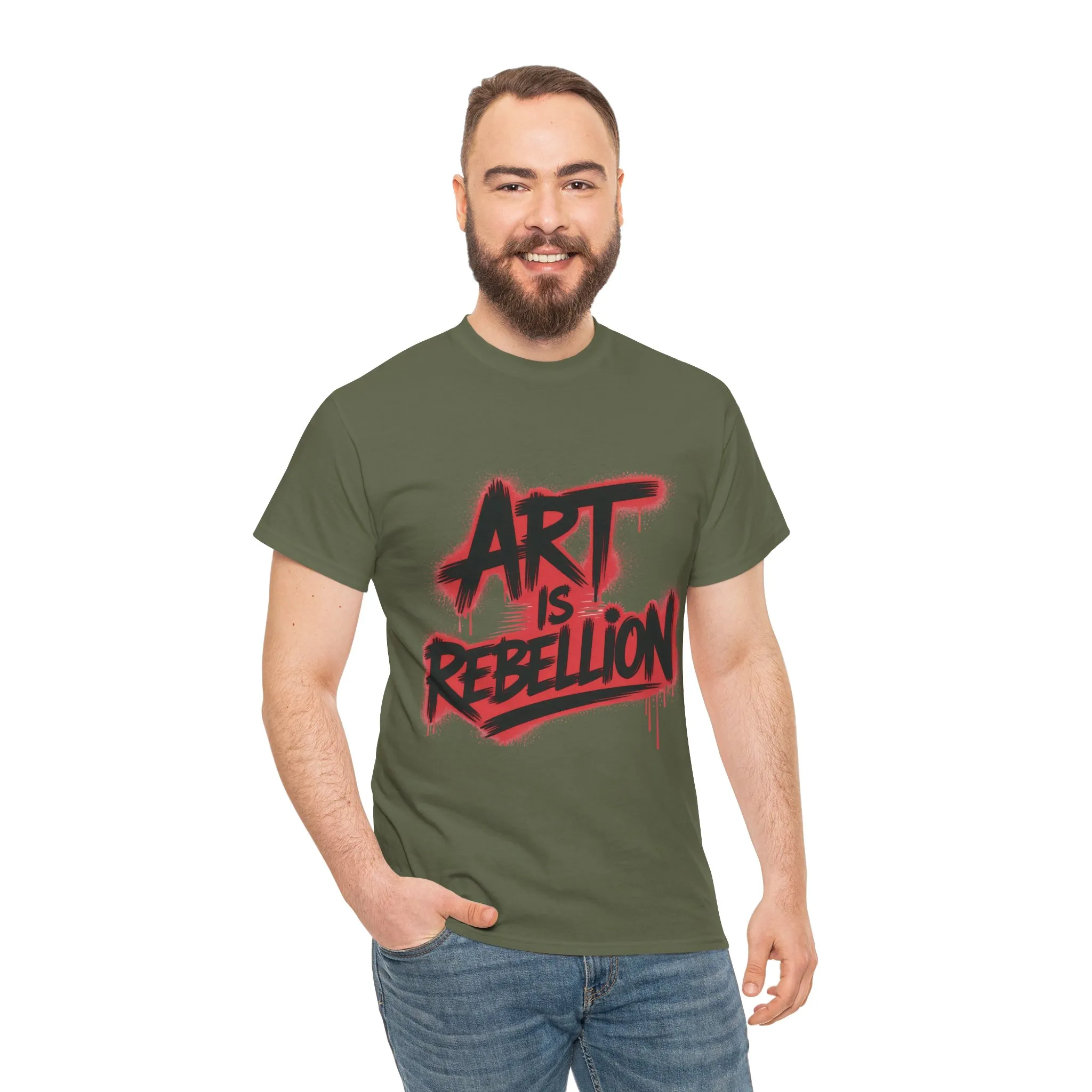 Men's Heavy Cotton Tee, Art Is Rebellion Men's T-Shirt, Graffiti Street Art Graphic Tee, Urban Skate Punk Style Shirt - Image 5