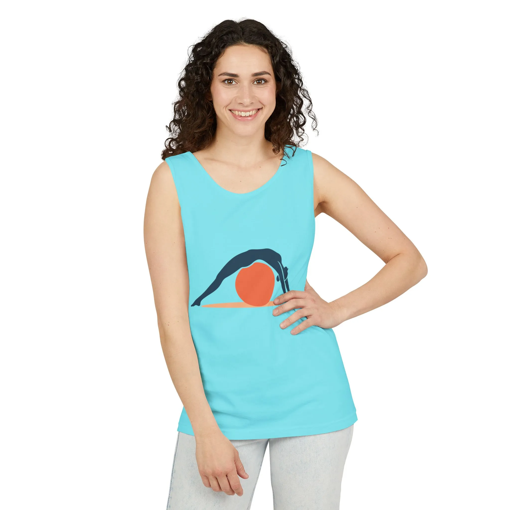 Womens Garment-Dyed Tank Top, Womens Pilates Tank Top, Yoga Fitness Graphic Top, Cute Workout Activewear Shirt