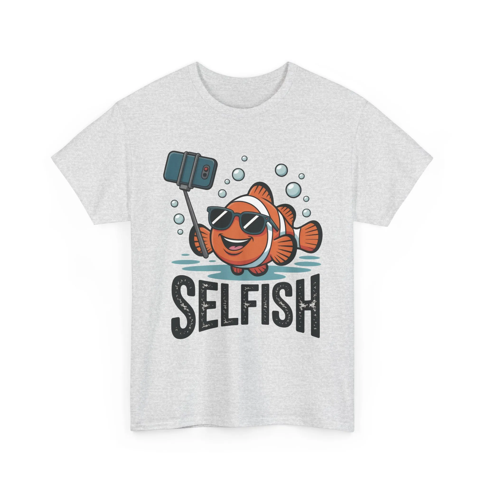 Unisex Heavy Cotton Tee, Mens Selfish Funny Fish T-Shirt, Cute Selfie Graphic Tee, Ocean Humor Shirt - Image 4