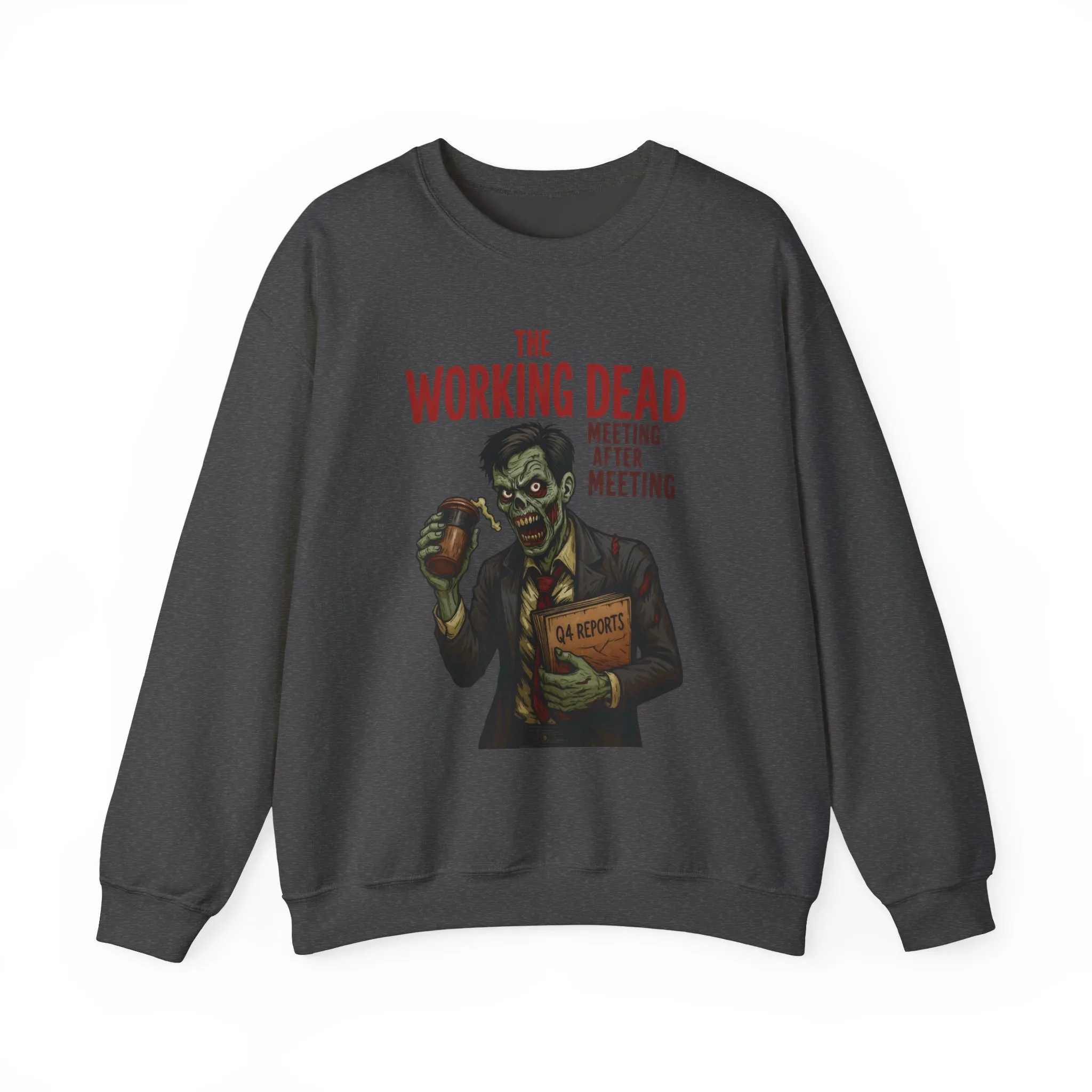 The Working Dead Men's Funny Zombie Sweatshirt, Office Humor Crewneck, Halloween Work Top - Image 27