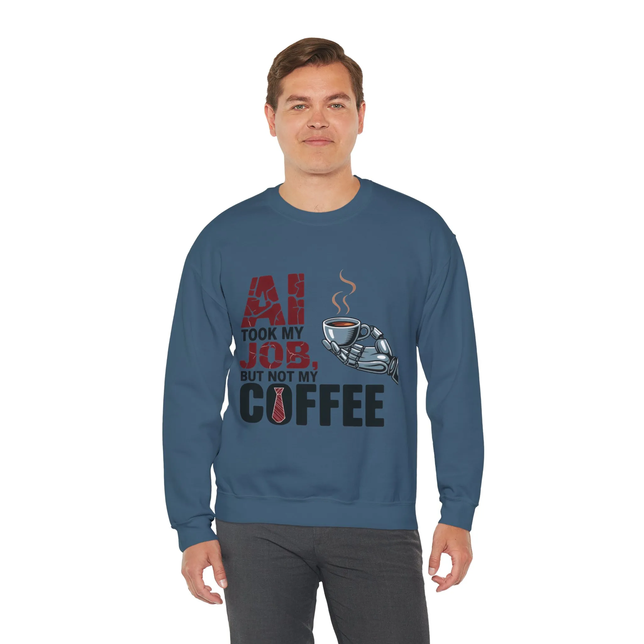 Men's AI Coffee Sweatshirt, Funny Robot Humor Pullover, Geek Sarcastic Job Joke Top, Men's Heavy Blend™ Crewneck Sweatshirt, Office Humor - Image 18