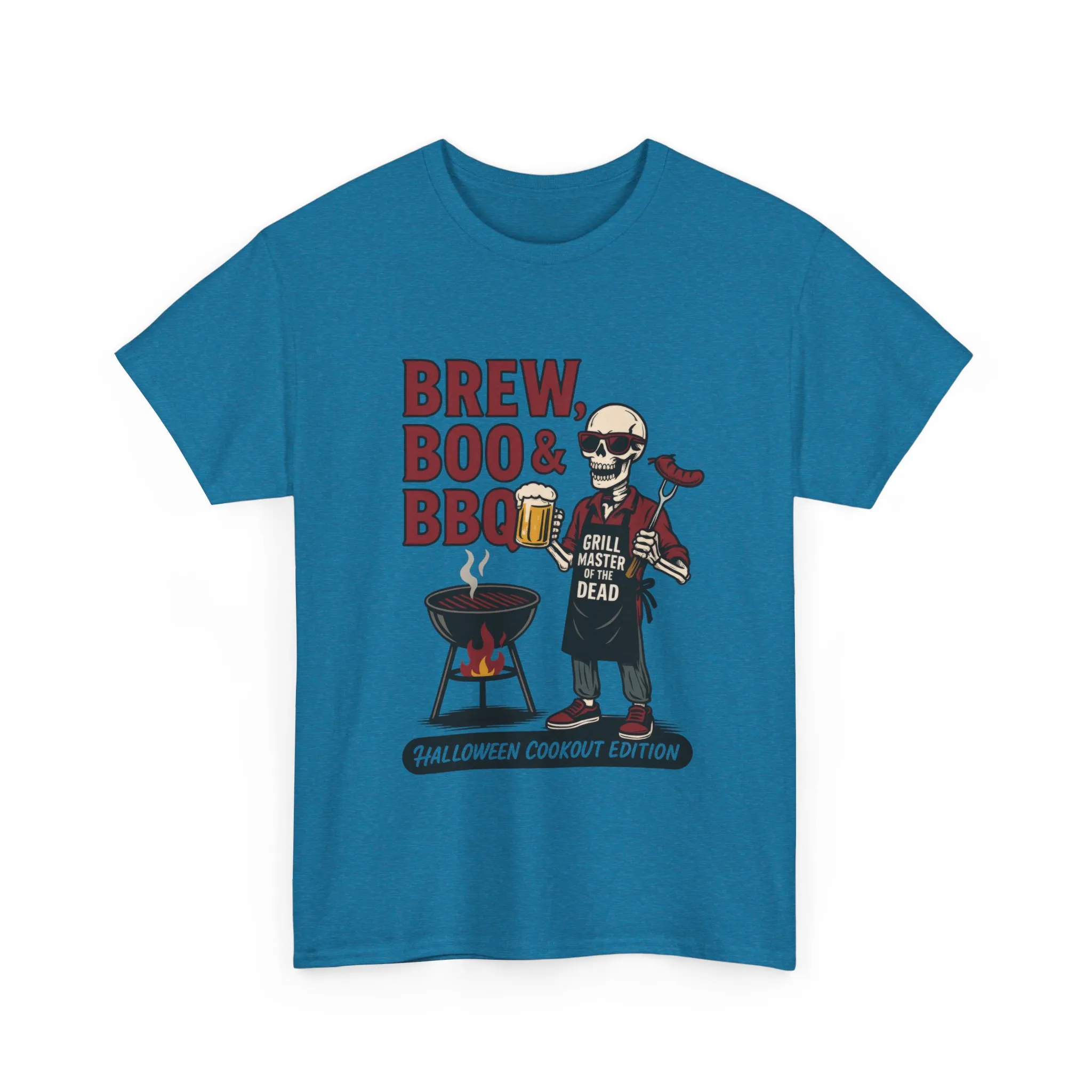 Halloween BBQ Men's T-Shirt, Brew Boo&BBQ Skeleton Grill Master Tee, Funny Dad Gift, Grill Master Tee, Grill Dad Halloween - Image 2