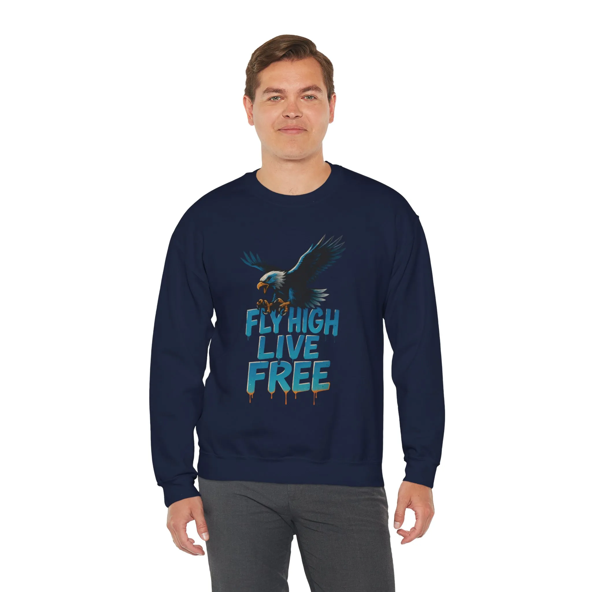 Mens Heavy Blend™ Crewneck Sweatshirt, Fly High Live Free Mens Eagle Graphic Sweatshirt - Image 27