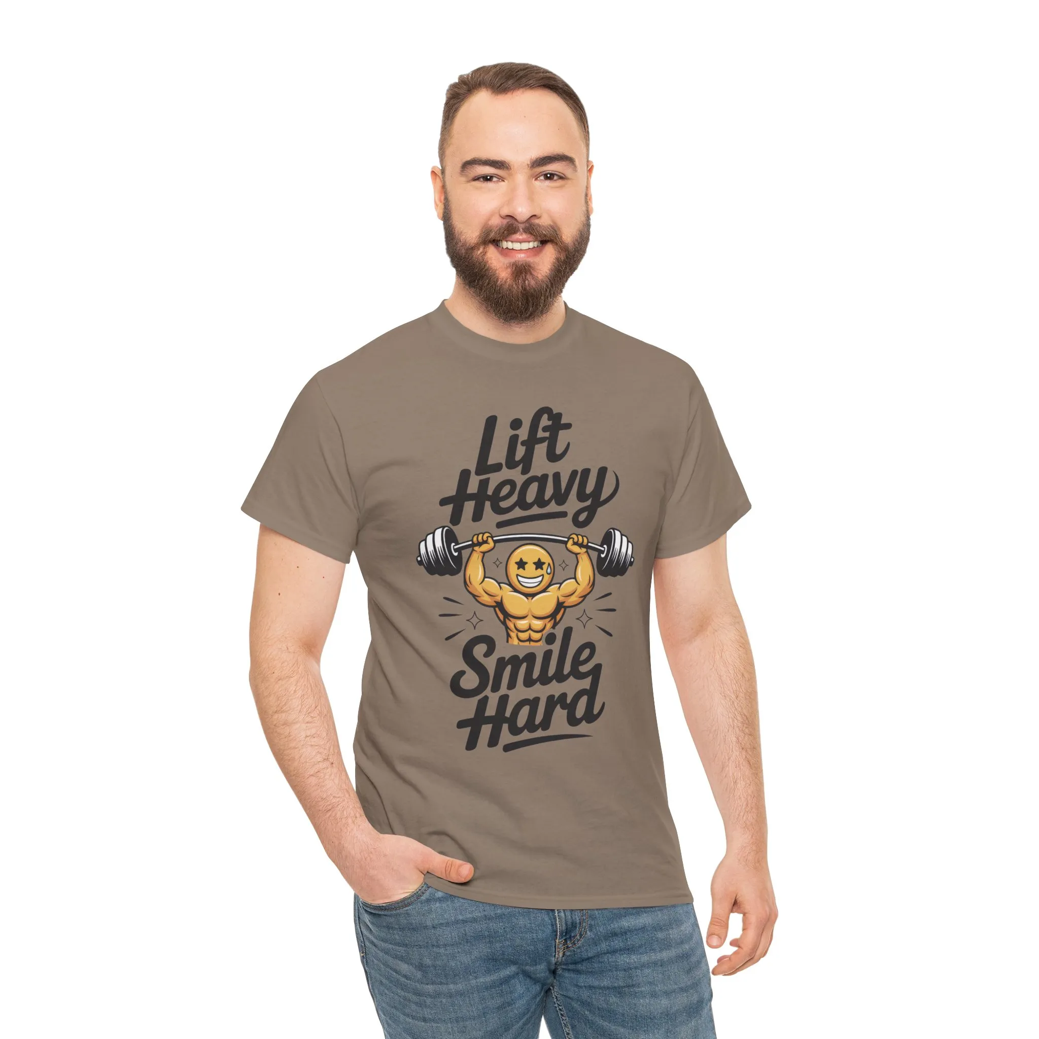 Mens Lift Heavy Smile Hard T-Shirt, Funny Gym Workout Graphic Tee, Mens Gym Tshirt - Image 11