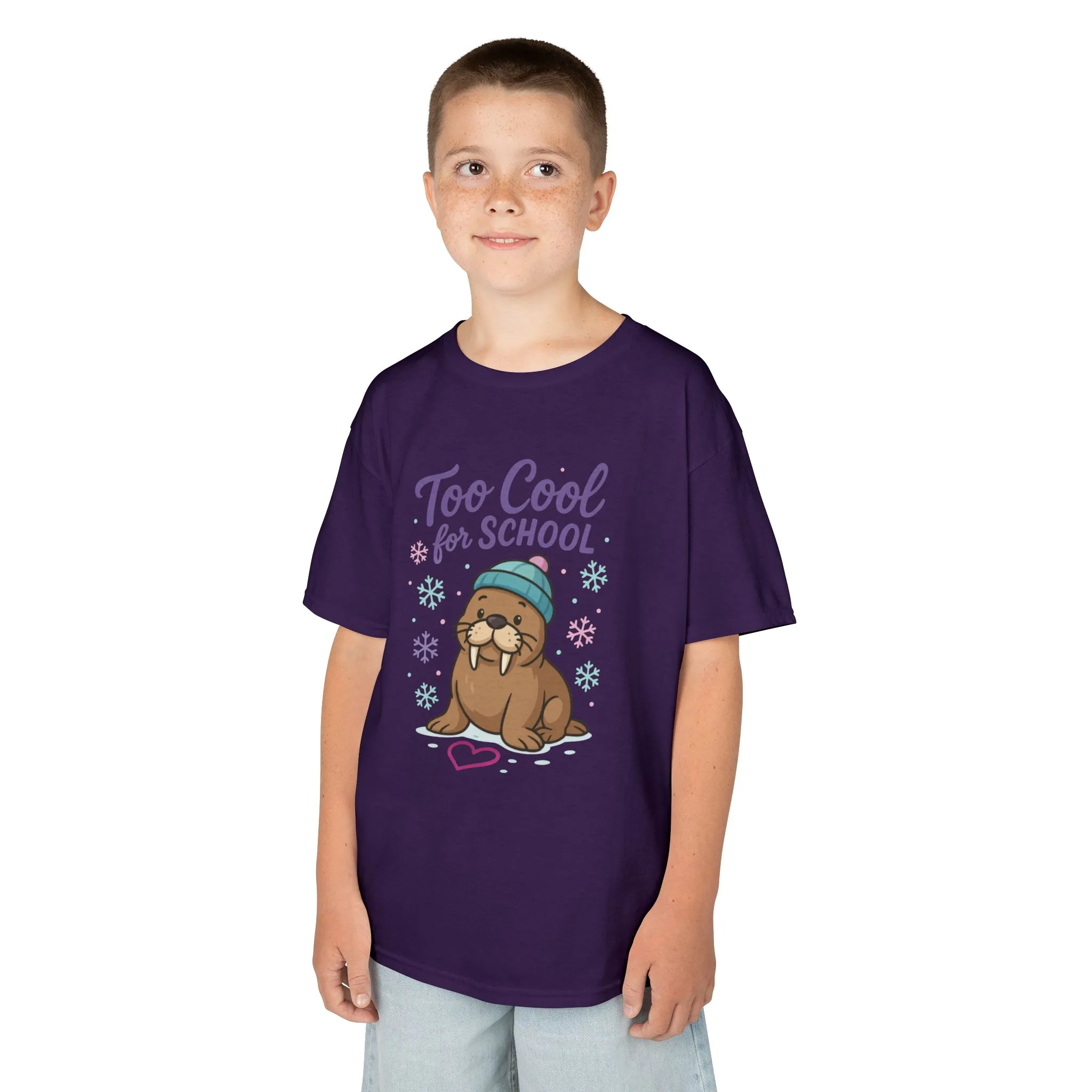 Kids Heavy Cotton™ Tee, Kids Too Cool for School Walrus T-Shirt, Cute Animal Graphic Tee, Funny Winter Shirt - Image 21