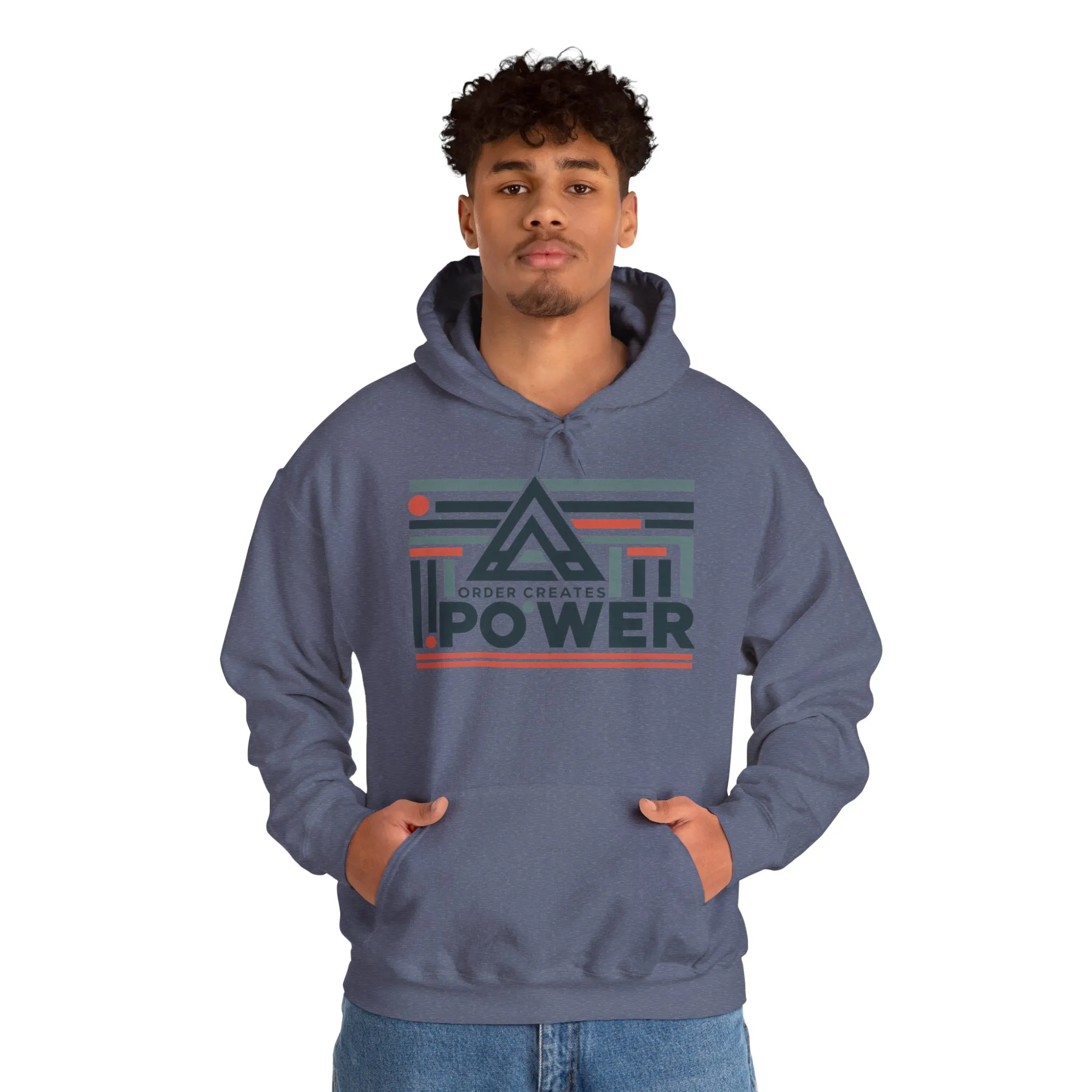 Mens Hoodie Order Creates Power, Geometric Minimal Motivational Graphic Pullover Hoodie, Mens Heavy Blend™ Hooded Sweatshirt - Image 35