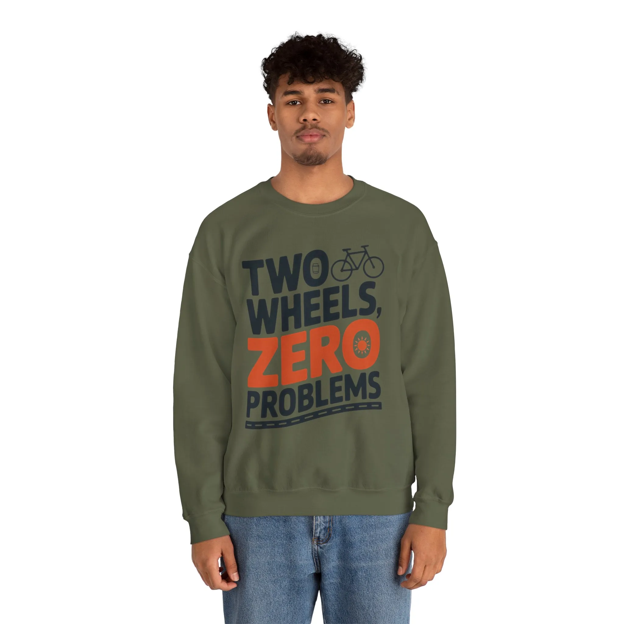 Mens Heavy Blend™ Crewneck Sweatshirt, Two Wheels Zero Problems Mens Casual Biker Sweatshirt, Gift for Cyclists - Image 11