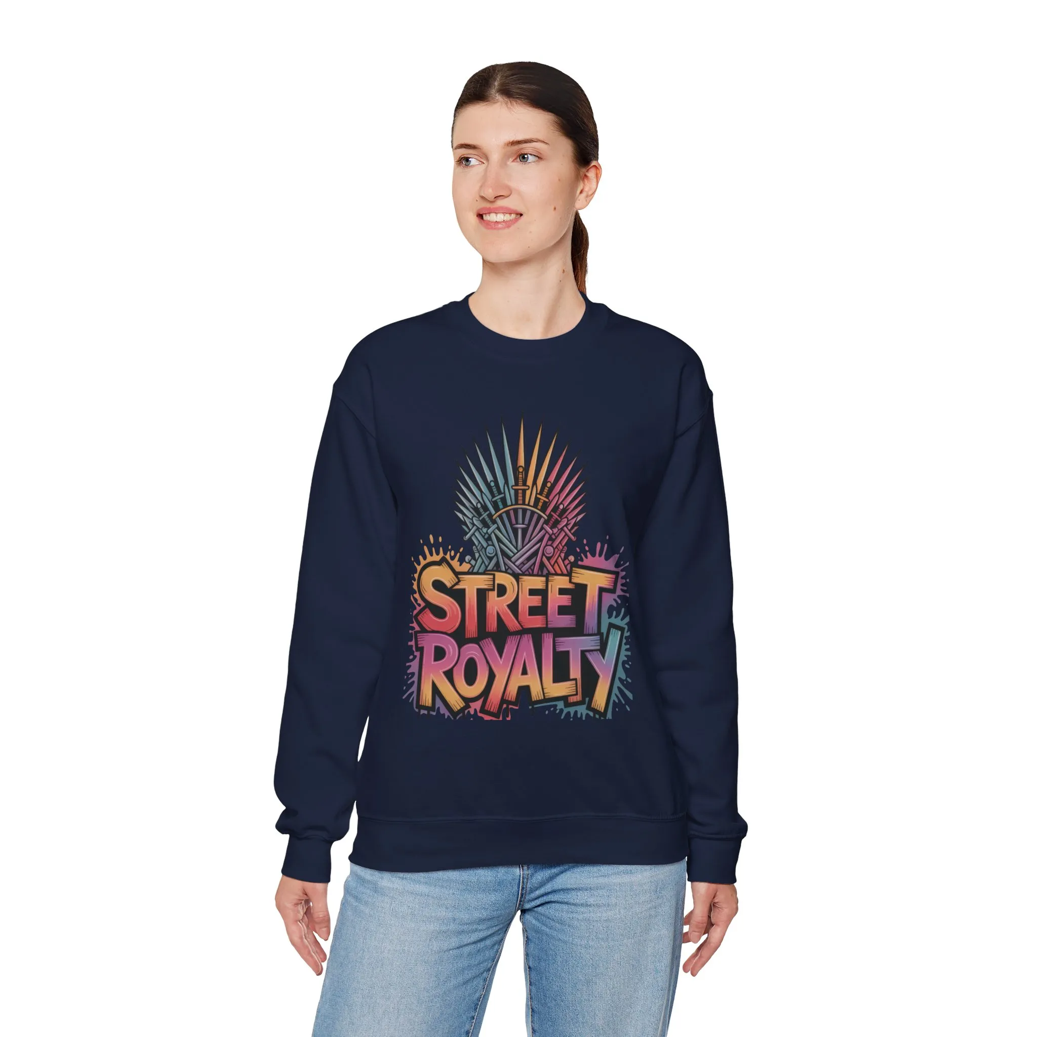 Street Royalty Women's Crewneck Sweatshirt, Graffiti Crown Graphic Pullover, Urban Streetwear Top - Image 2