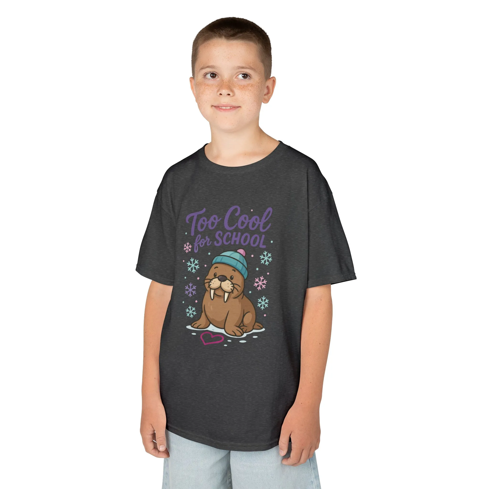 Kids Heavy Cotton™ Tee, Kids Too Cool for School Walrus T-Shirt, Cute Animal Graphic Tee, Funny Winter Shirt - Image 9