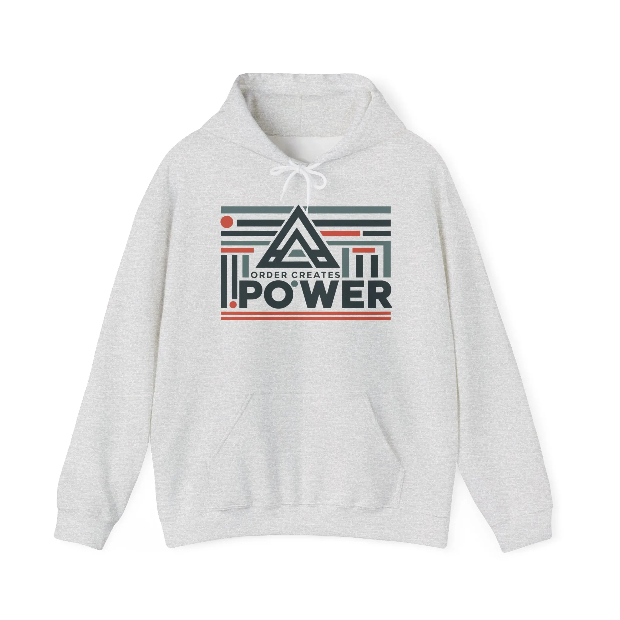 Mens Hoodie Order Creates Power, Geometric Minimal Motivational Graphic Pullover Hoodie, Mens Heavy Blend™ Hooded Sweatshirt - Image 2