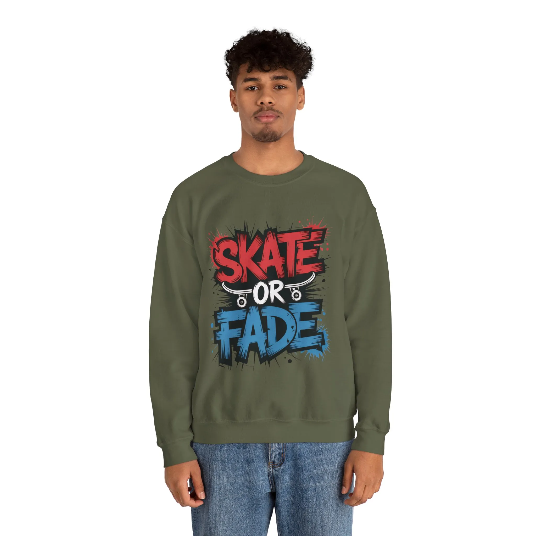Skate Or Fade Men's Crewneck Sweatshirt, Graffiti Skateboarding Pullover, Urban Streetwear Top, Men's Heavy Blend™ Crewneck Sweatshirt - Image 11