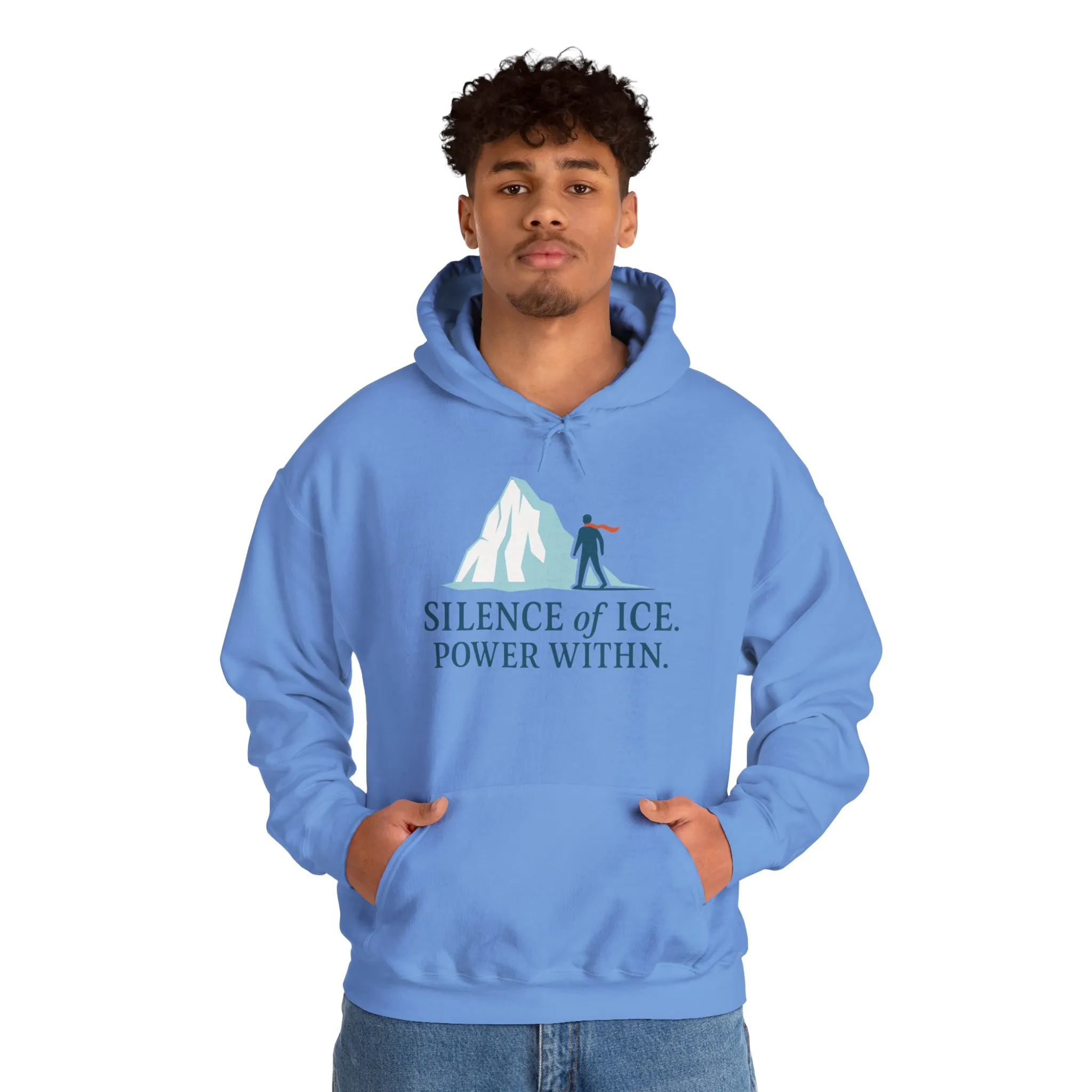 Mens Heavy Blend™ Hooded Sweatshirt, Silence of Ice Power Within Hoodie, Nordic Minimal Iceberg Graphic Streetwear