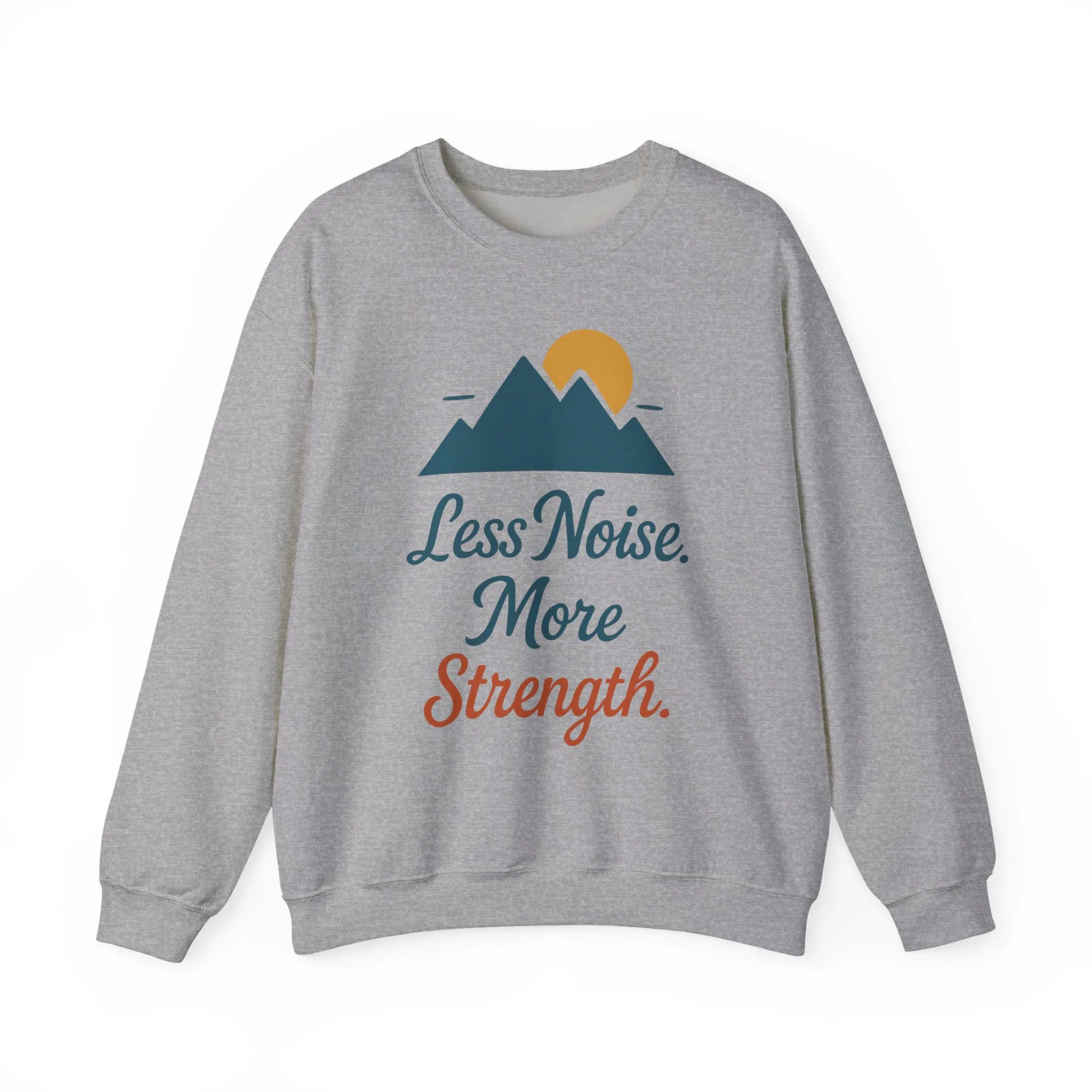 Mens Less Noise More Strength Sweatshirt, Motivational Mountain Pullover Top, Mens Heavy Blend™ Crewneck Sweatshirt - Image 7