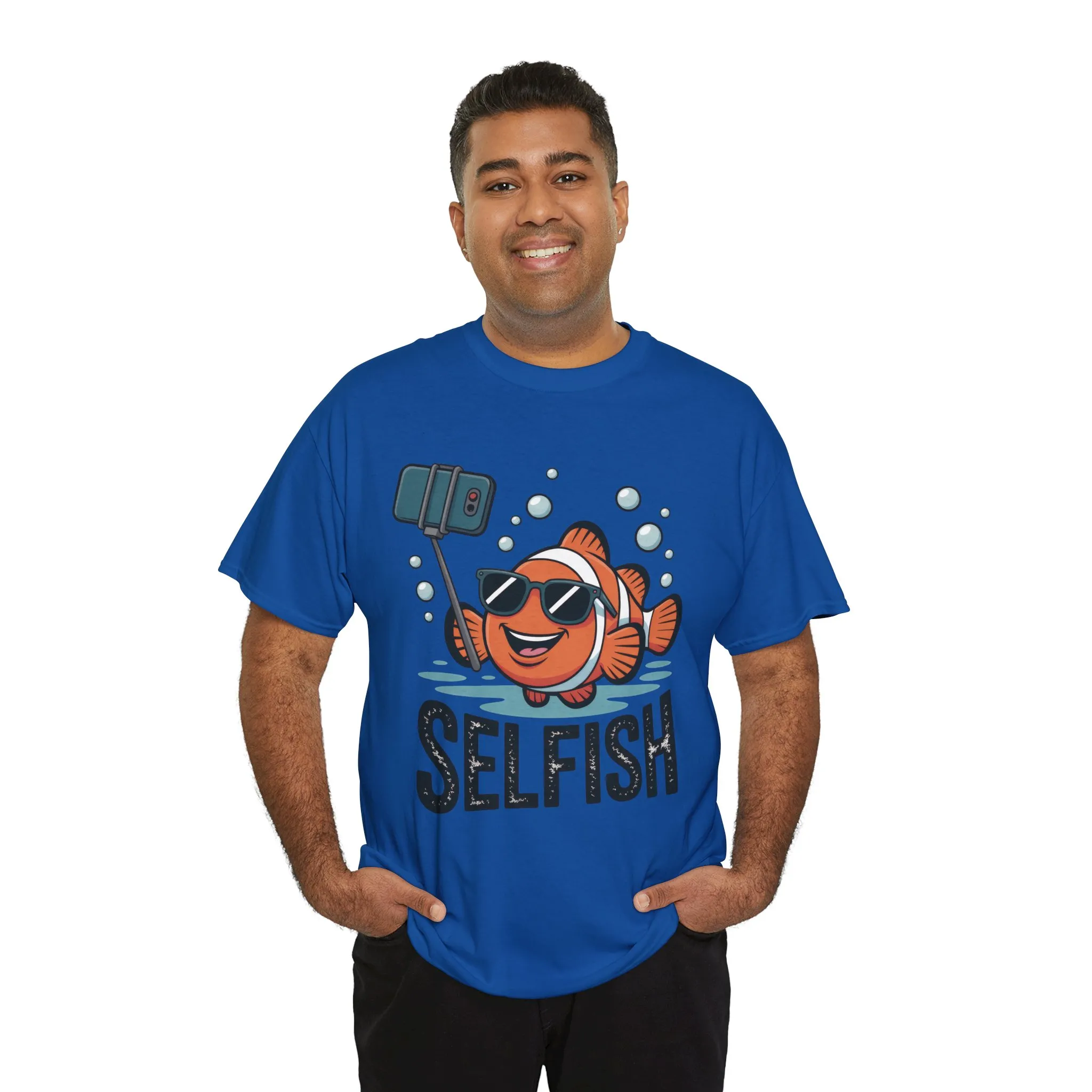 Unisex Heavy Cotton Tee, Mens Selfish Funny Fish T-Shirt, Cute Selfie Graphic Tee, Ocean Humor Shirt - Image 27