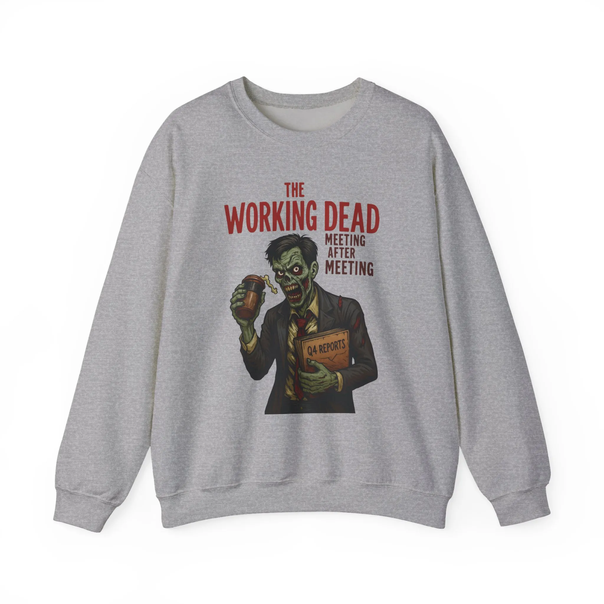 The Working Dead Men's Funny Zombie Sweatshirt, Office Humor Crewneck, Halloween Work Top - Image 12