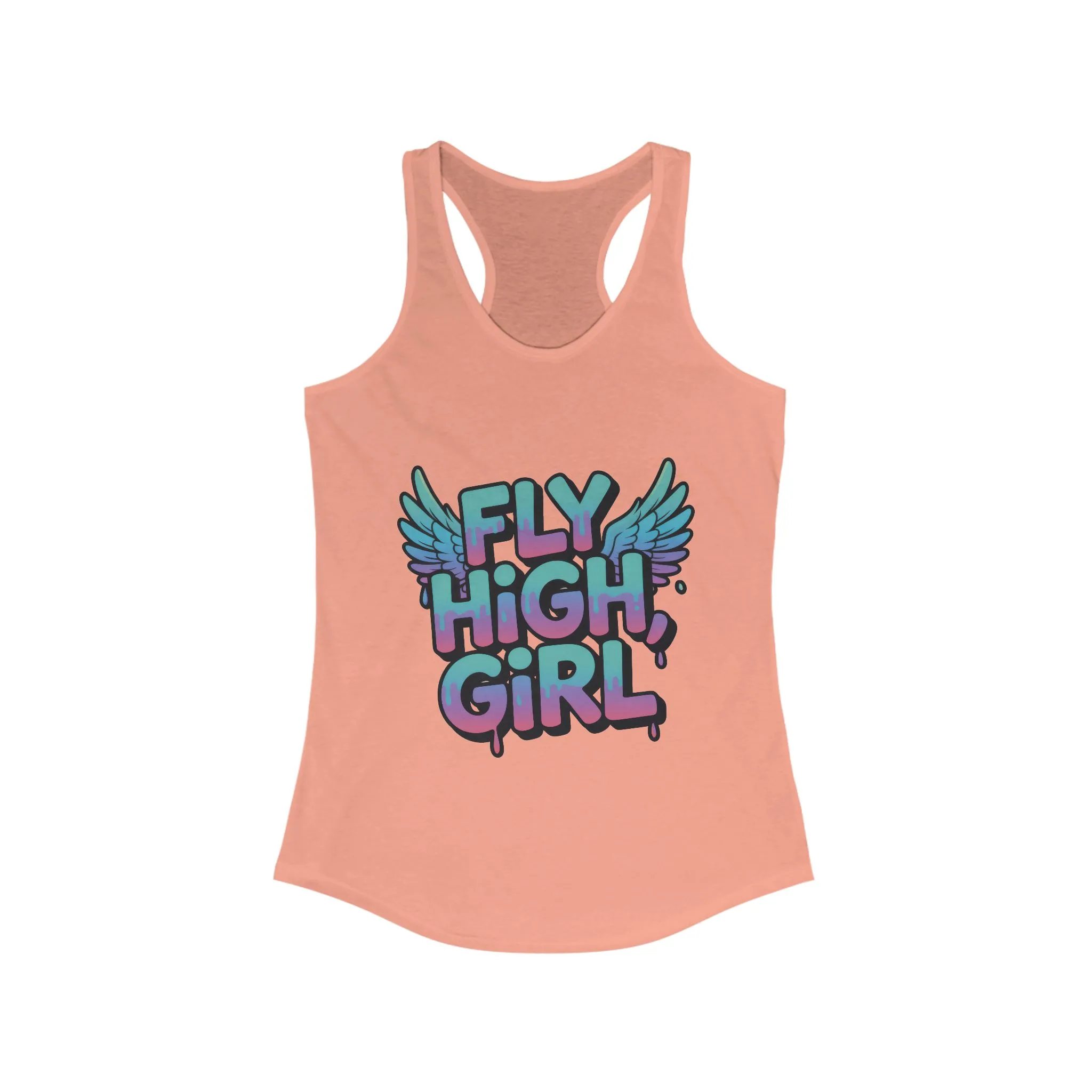 Women's Tank Top Fly High Girl, Angel Wings Graffiti Drip Streetwear Graphic Summer Shirt ,Women's Ideal Racerback Tank - Image 5