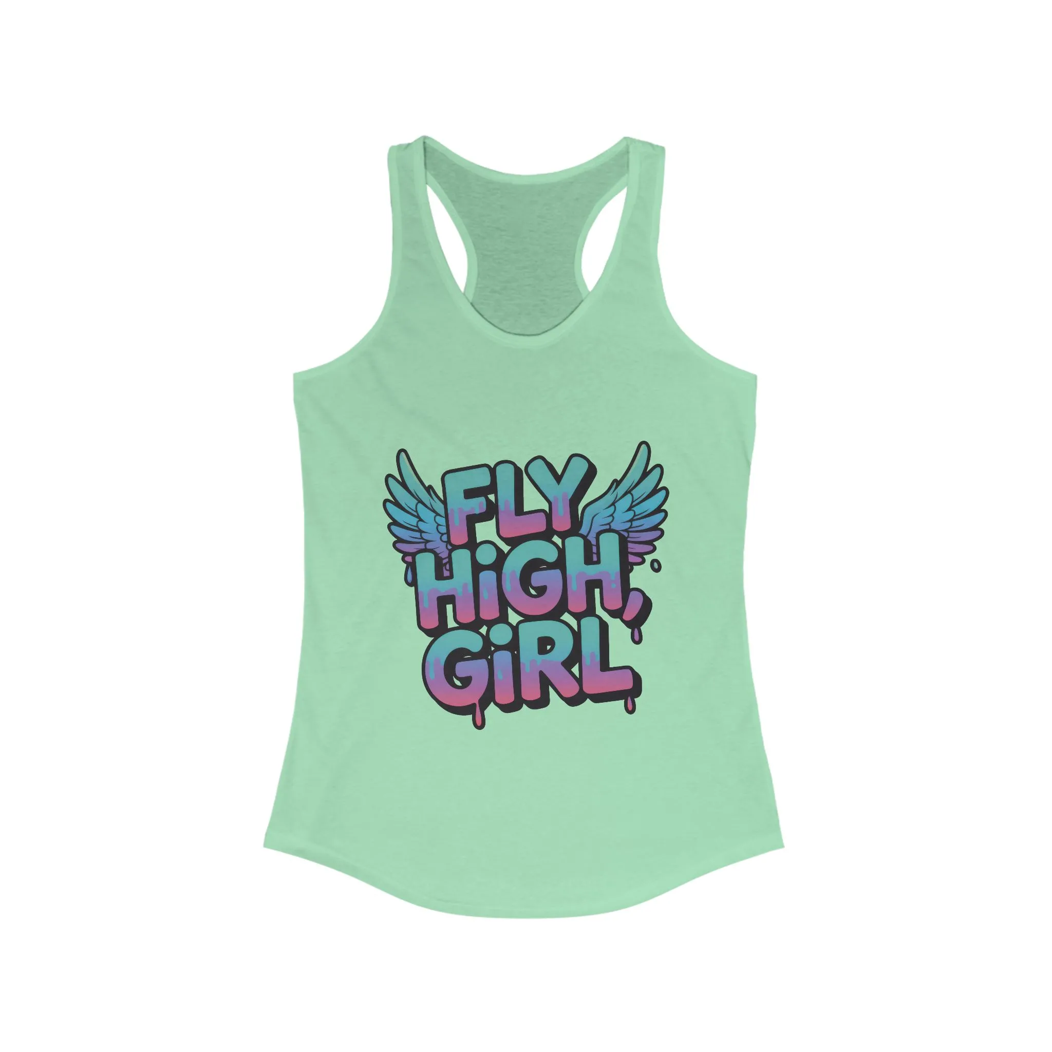 Women's Tank Top Fly High Girl, Angel Wings Graffiti Drip Streetwear Graphic Summer Shirt ,Women's Ideal Racerback Tank - Image 9