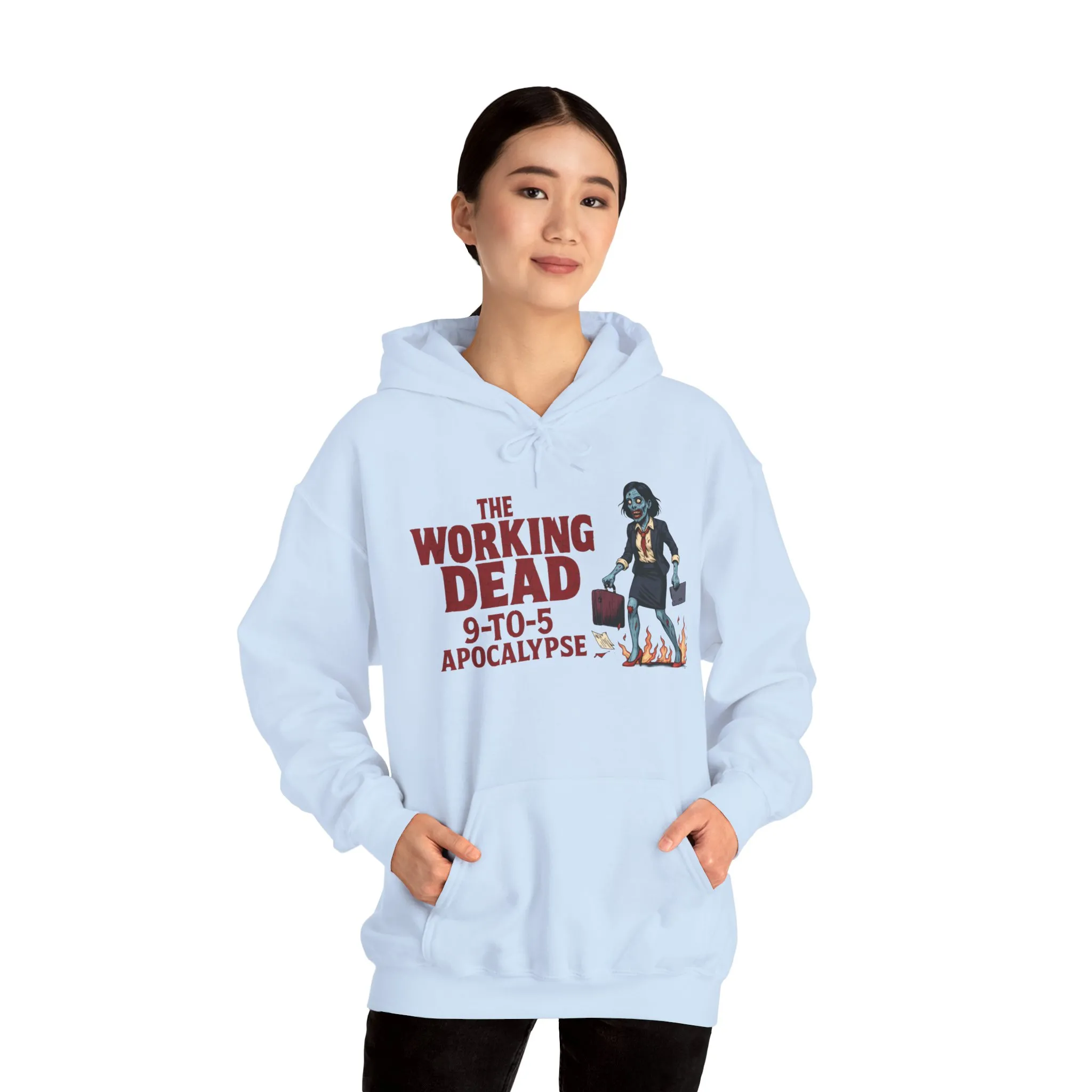 The Working Dead 9-to-5 Apocalypse Hoodie, Women's Horror Office Zombie Sweatshirt, Halloween Zombie Top, Halloween Work Top
